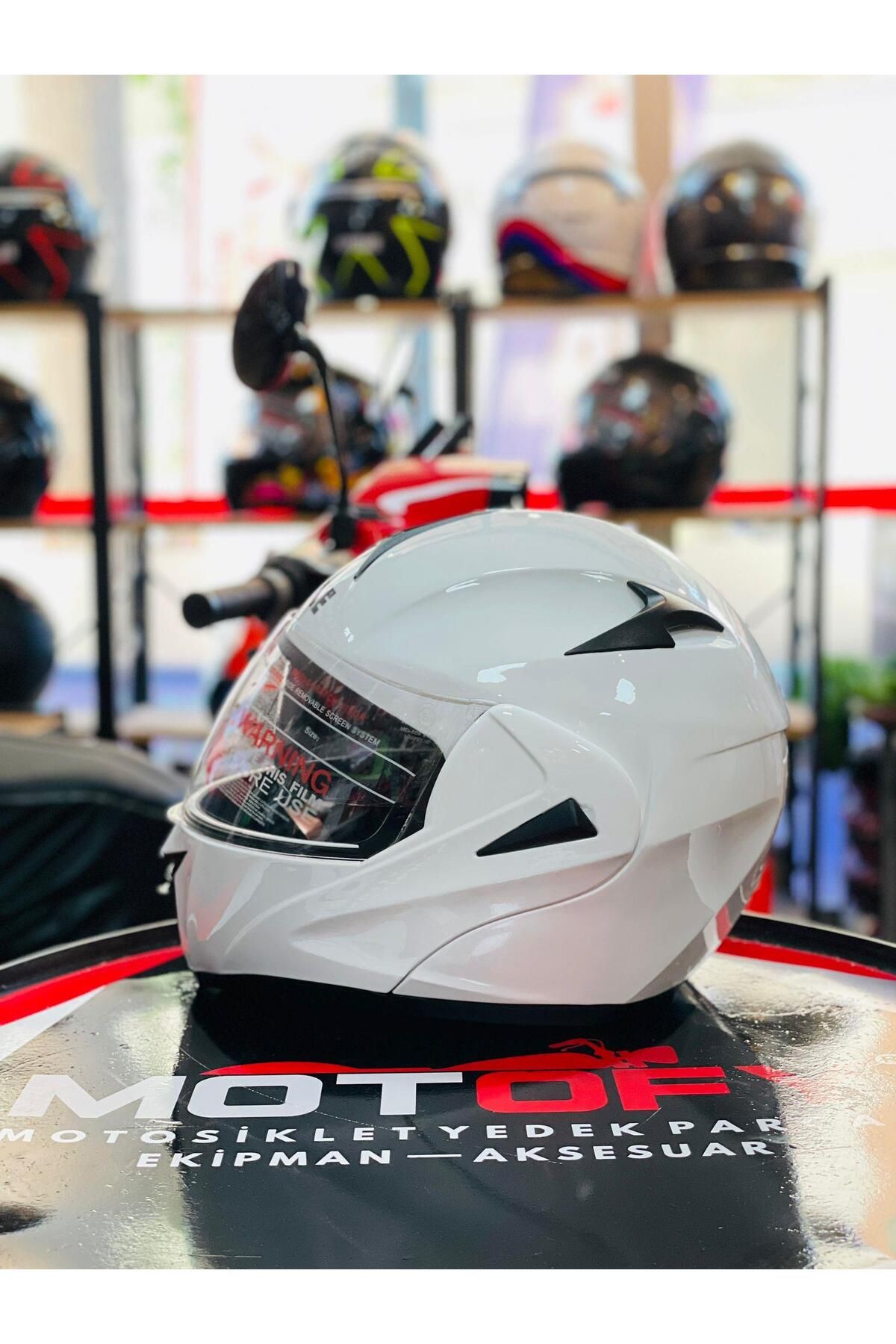 MOTOFY VİRTUE ÇENE AÇILIR GÜNEŞ VİZÖRLÜ ECE 22.05 GÜVENLİK SERTİFİKALI KASK BEYAZ SMALL