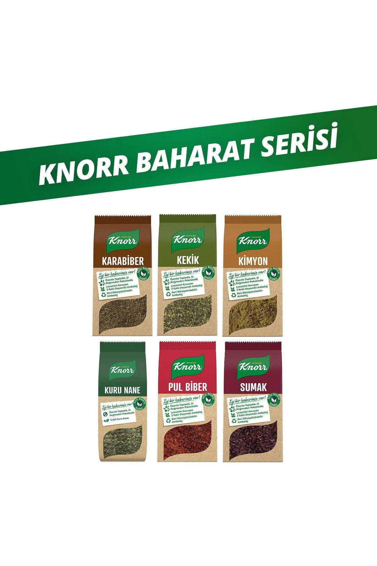 Knorr Baharat Serisi Pul Biber 65gr Karabiber 60gr Kuru Nane 25gr Kekik 20gr Kimyon 65gr Sumak 70gr