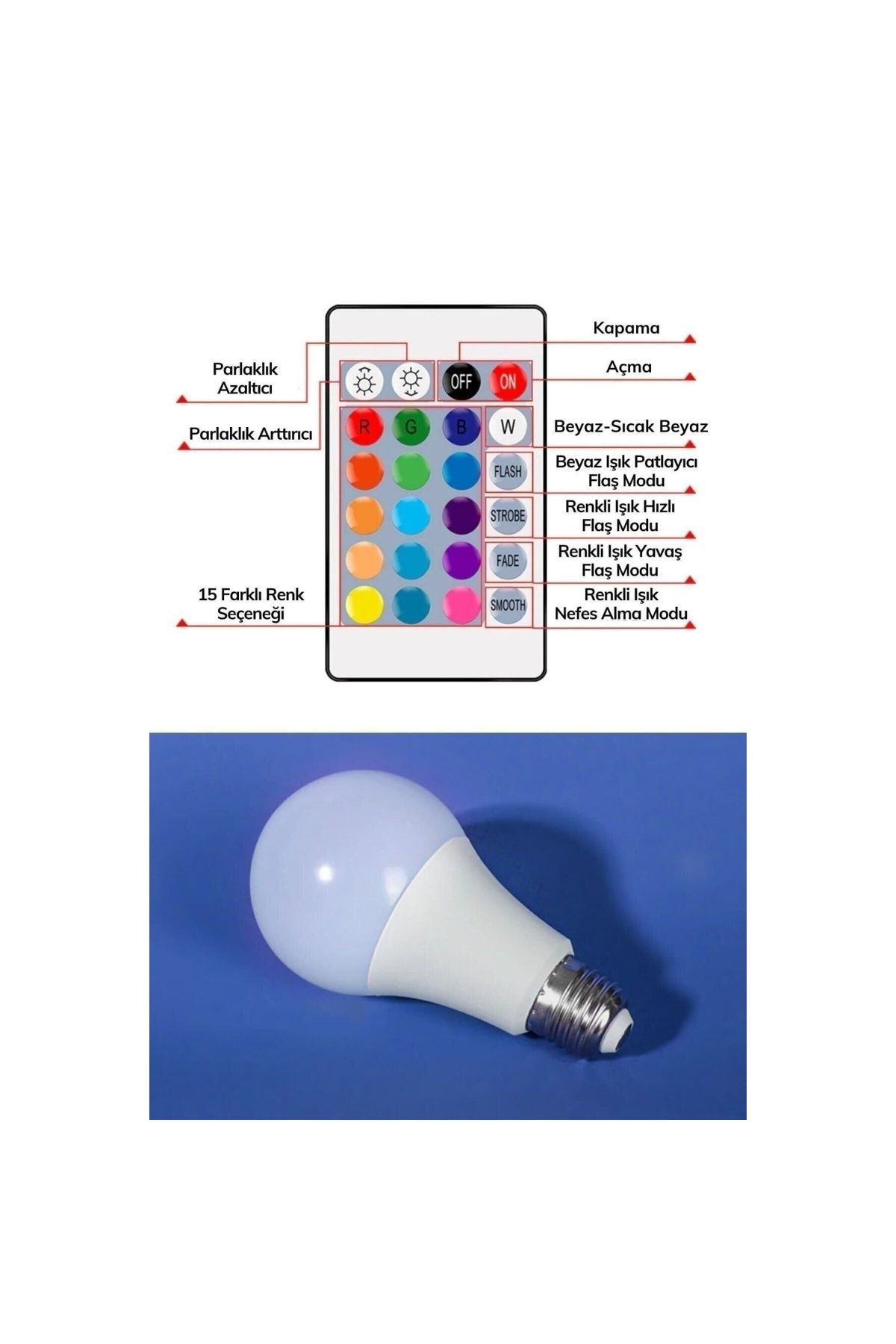 General Electric Led Uzaktan Kumandalı Renk Değiştiren Ampul Rgb 9w Beyaz Lamba Ve Renkli Ampul