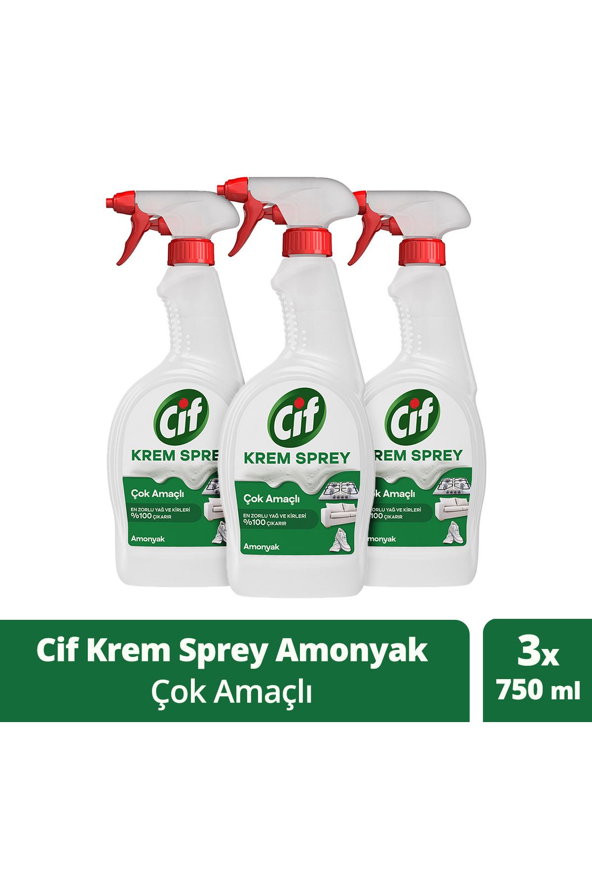 Cif Krem Sprey %100 Krem Gücü Yağ, Kir, Pas, Kireç Lekelerini %100 Çıkarır 750 ml 3adet