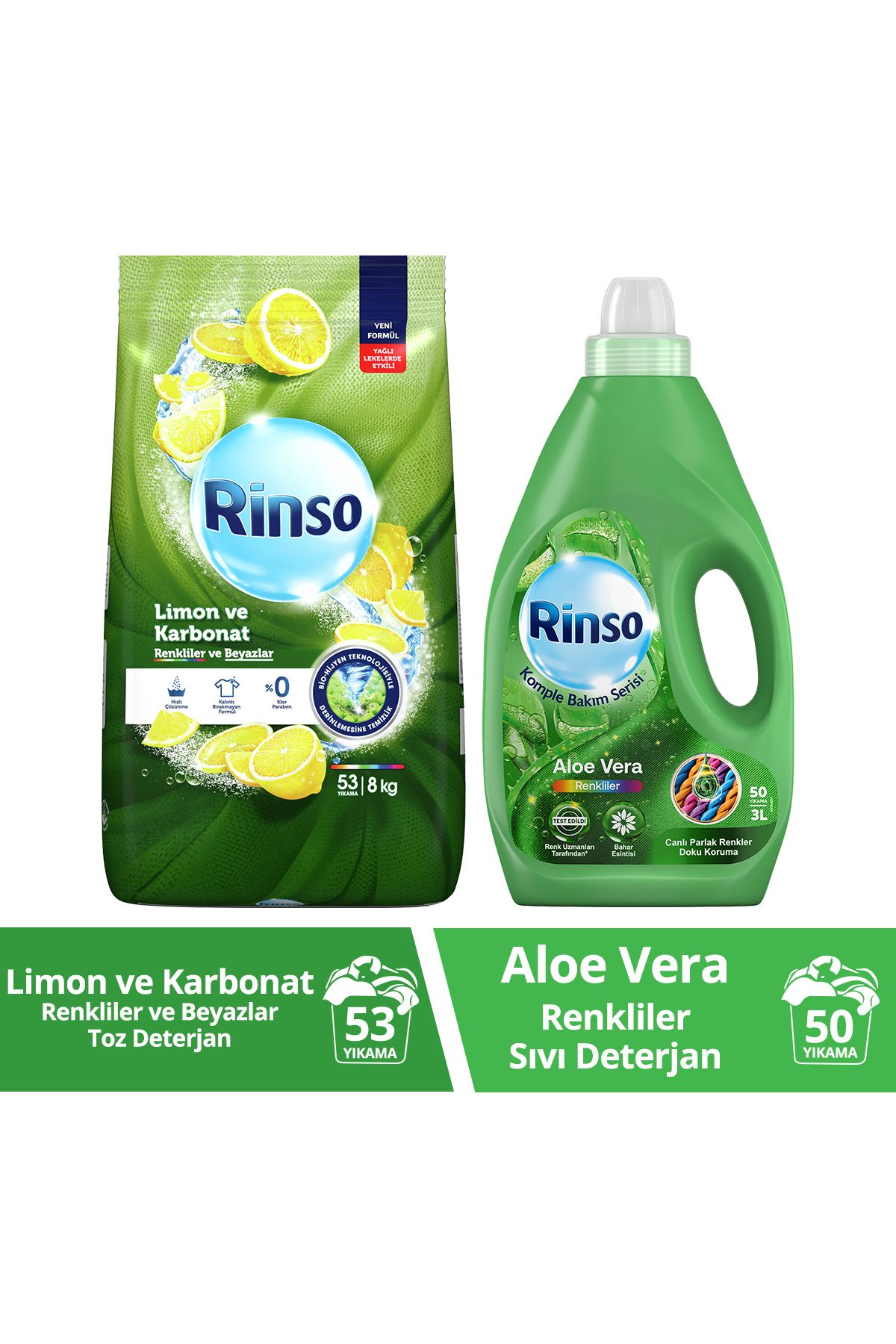 Rinso Sıvı Deterjan Aloe Vera Renkli 3lt 1adet Toz Deterjan Limon Renkli Ve Beyazlar 8kg 1adet