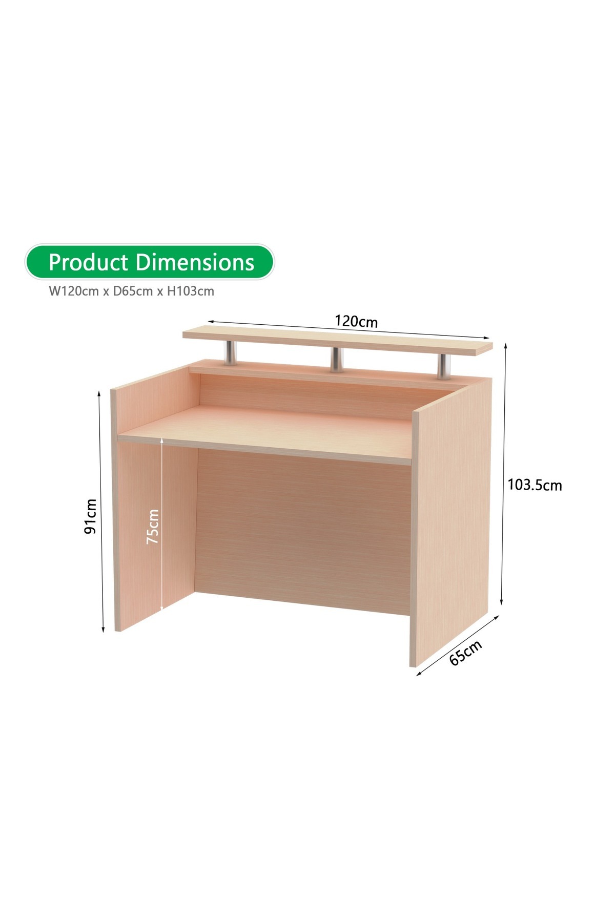 Mahmayi-R06 Oak Office Reception Desk Without Drawers - 120cm 3
