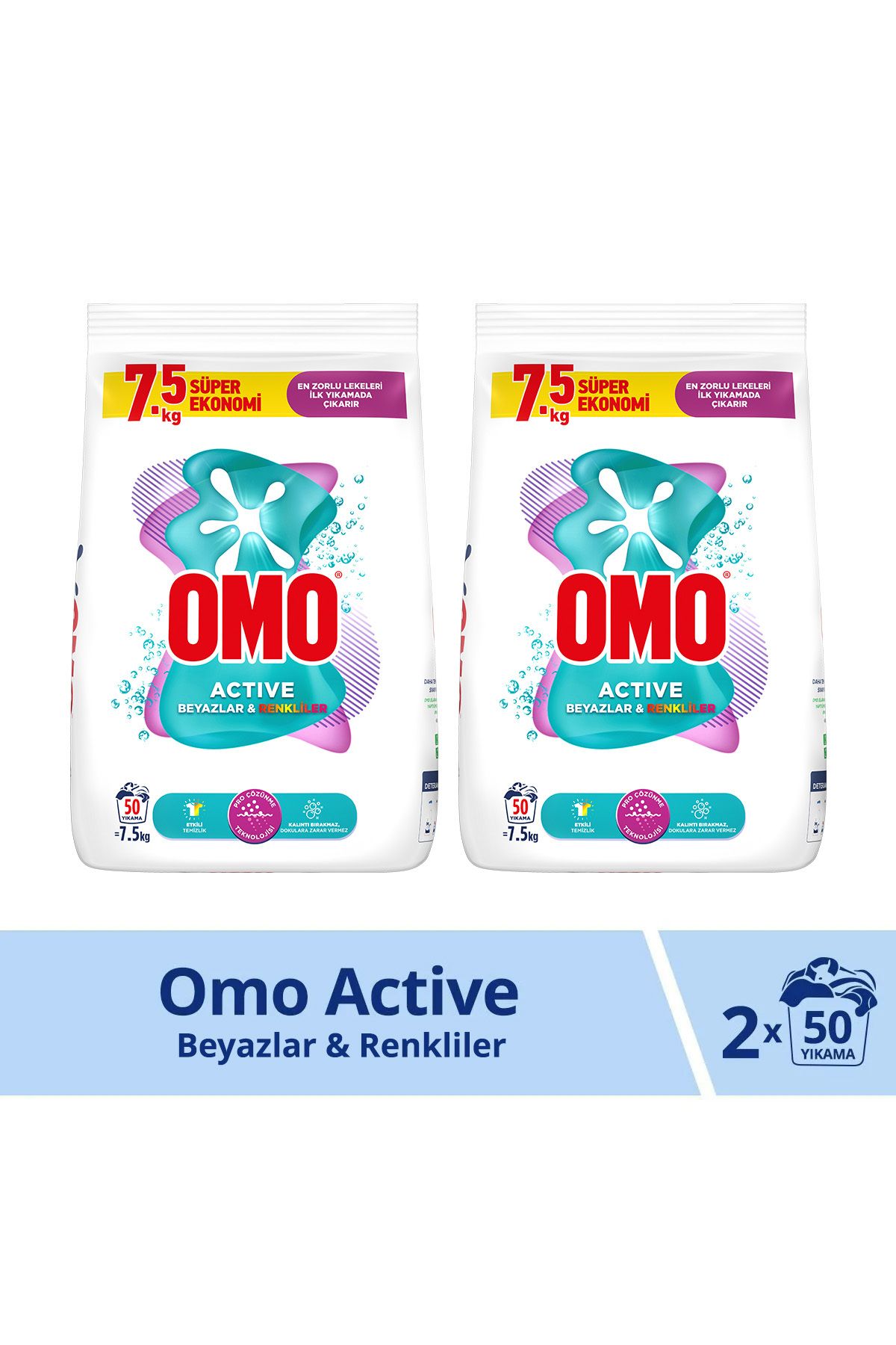 Omo Active Beyazlar Ve Renkliler Toz Deterjanı 7.5 Kg X2