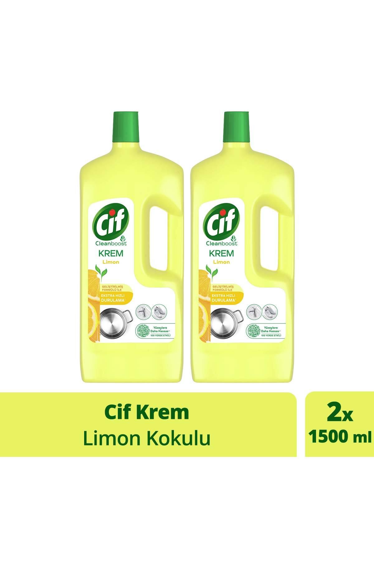 Cif Krem Yüzey Temizleyici Limon Klor Boya Fosfat Paraben Içermez 1500 ml 2adet