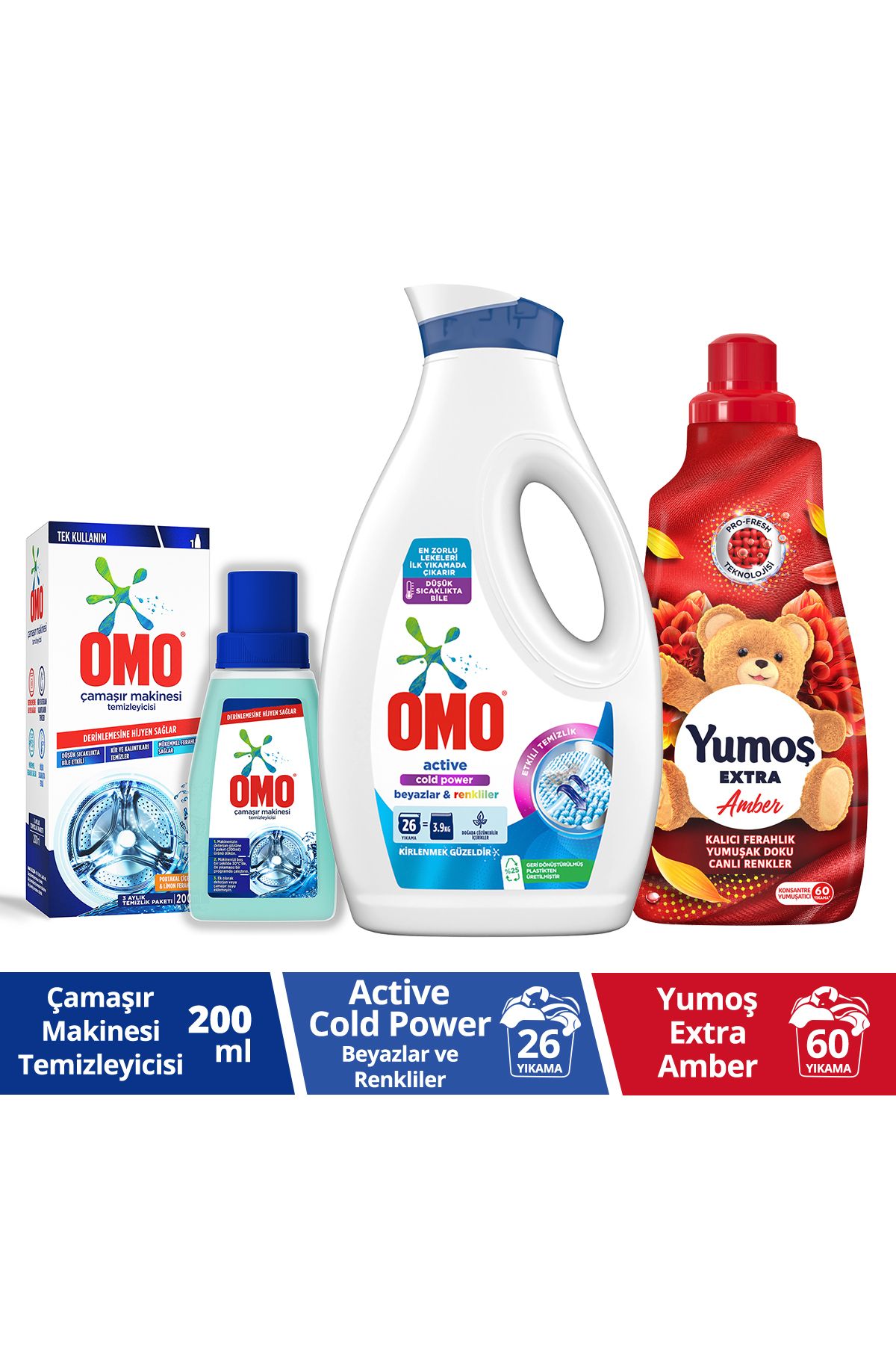 Omo Çamaşır Makinesi Temizleyici Çam 200 ml Beyazlar Ve Renkliler 1690 ml Yumoş Amber 1440 ml