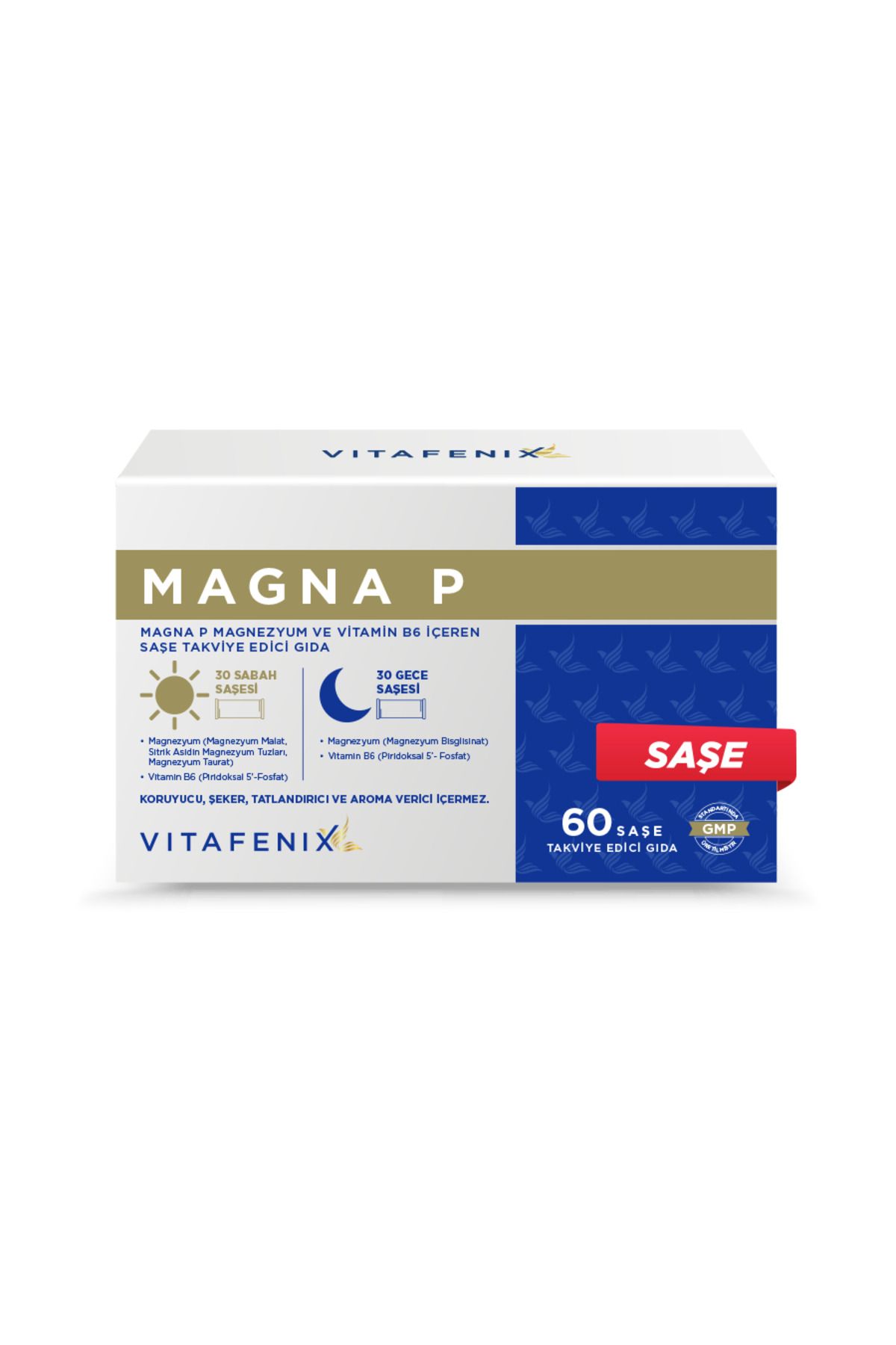 Vitafenix Magna P - Glisinat, Sitrat, Malat, Taurat Ve B6 Içeren Sabah Gece Saşe Magnezyum