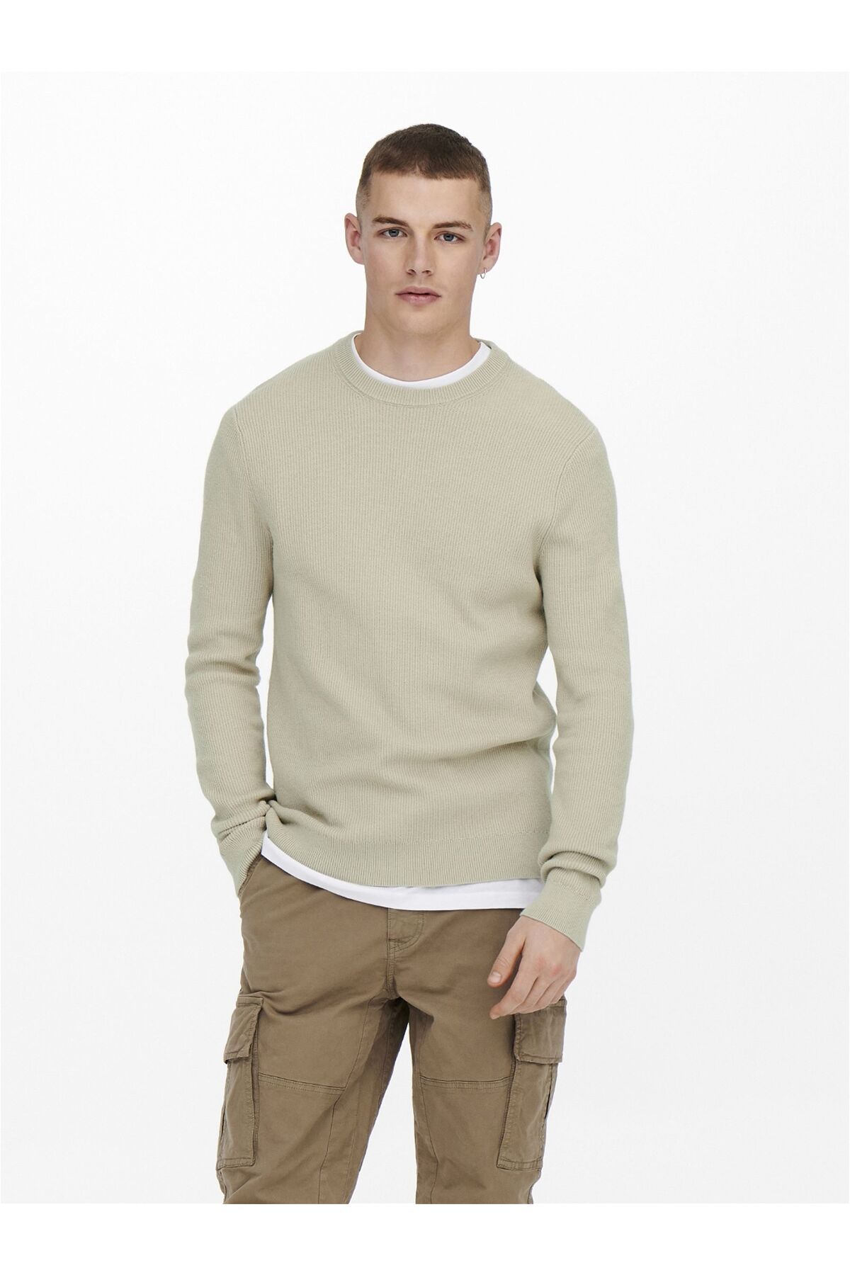 Only & Sons-Onsphil Reg 12 Struc Crew Knit Noos 22022855   Silver Lining 1