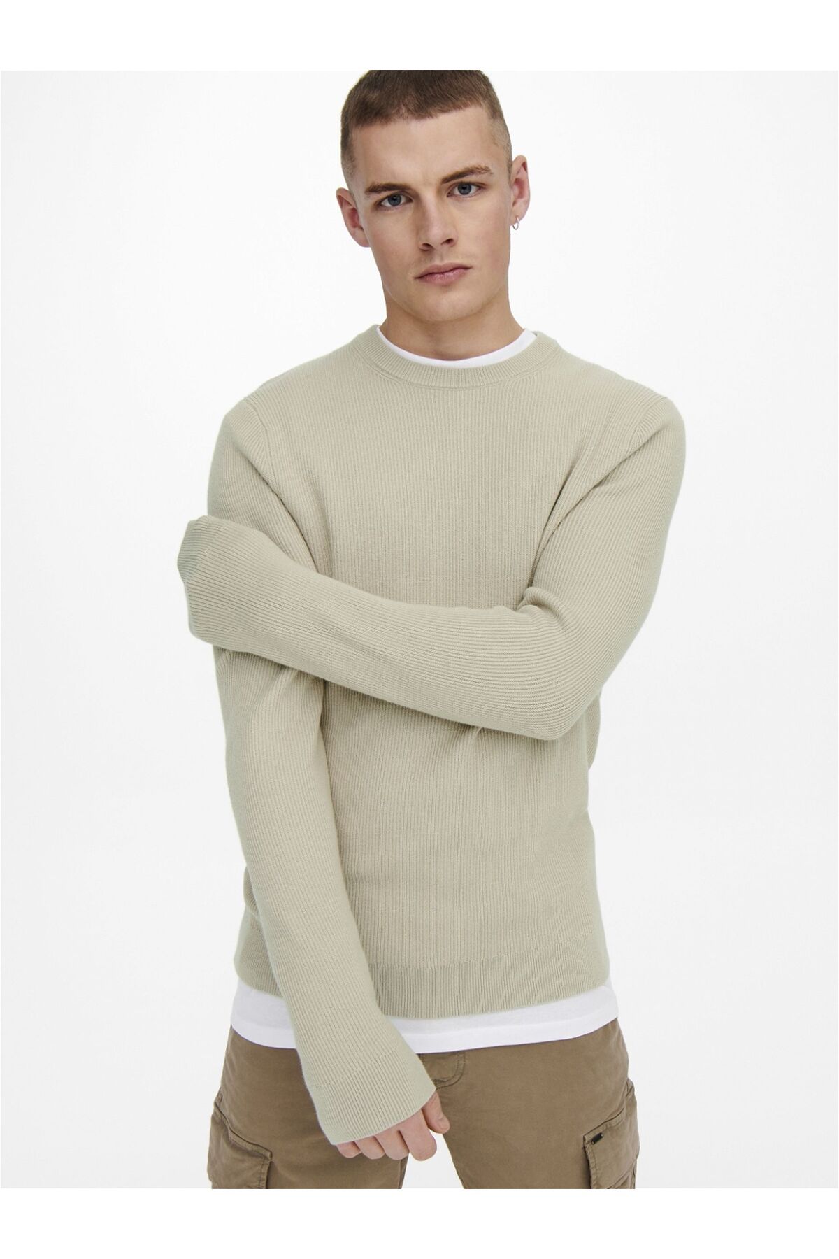 Only & Sons-Onsphil Reg 12 Struc Crew Knit Noos 22022855   Silver Lining 6