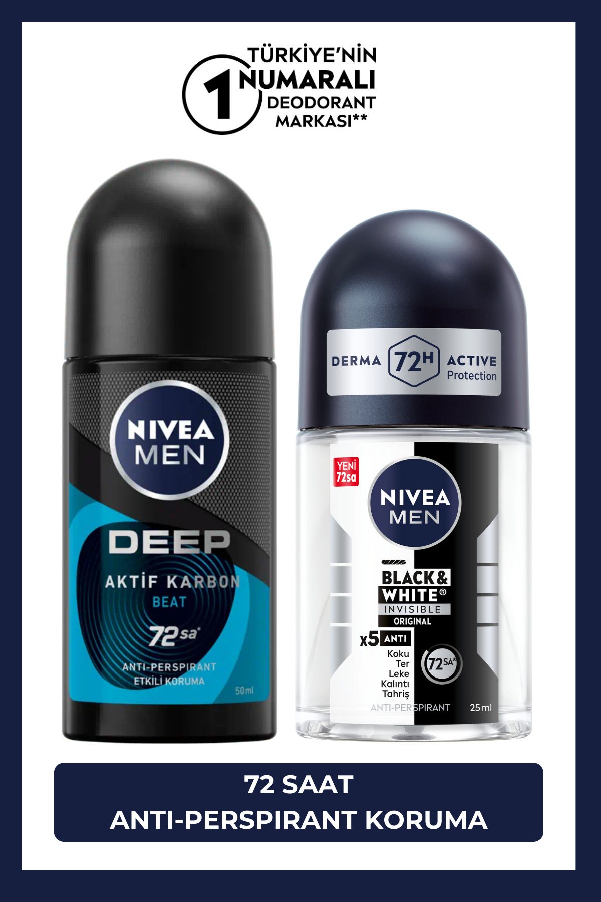 دئودورانت مردانه Roll-on Deep Beat 50ml و Mini Roll-on Black & White اصل 25ml با محافظت 72 ساعته NIVEA