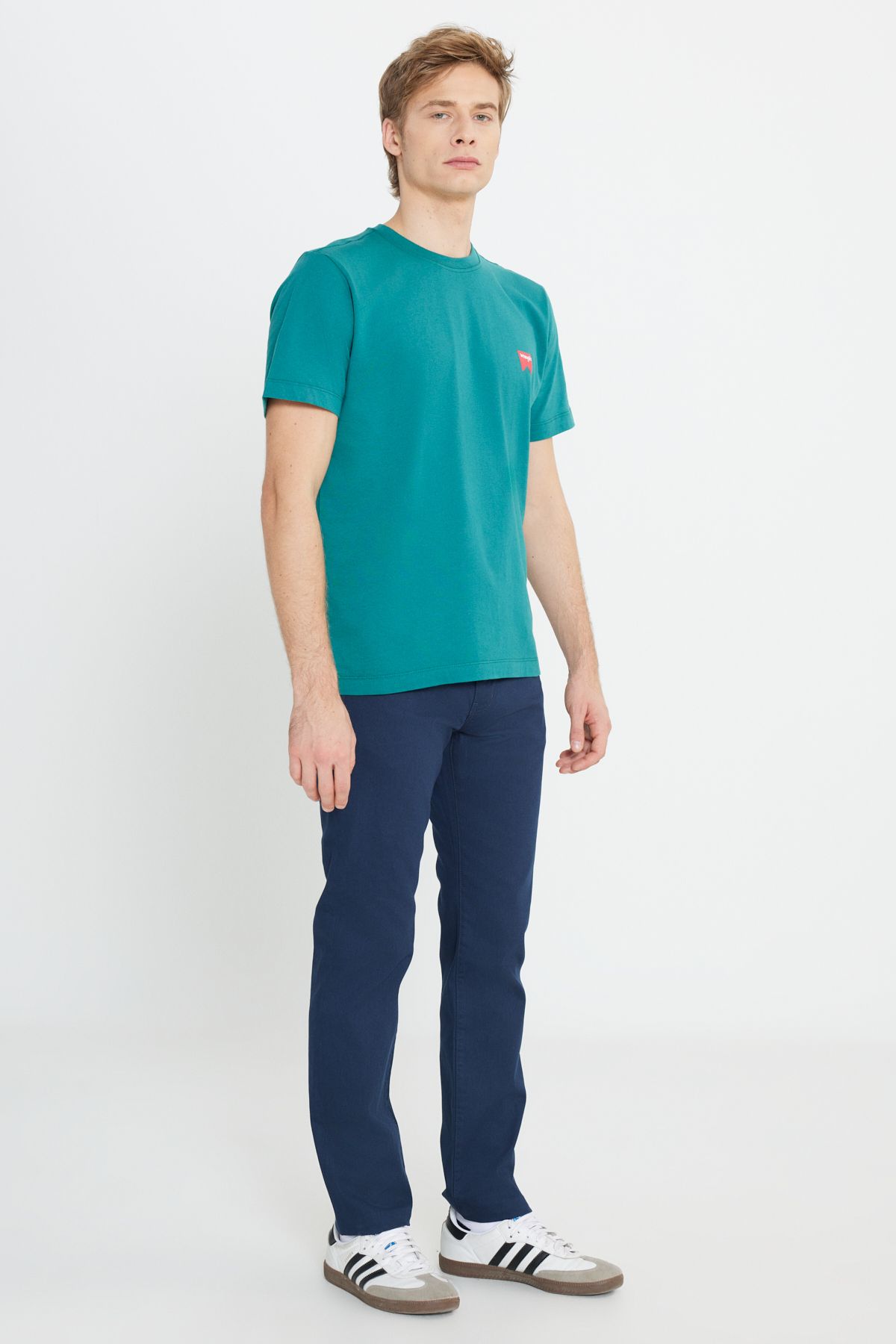 WRANGLER-Tricou verde cu logo minim pentru bărbați, 100% bumbac, cu croiala normală 3