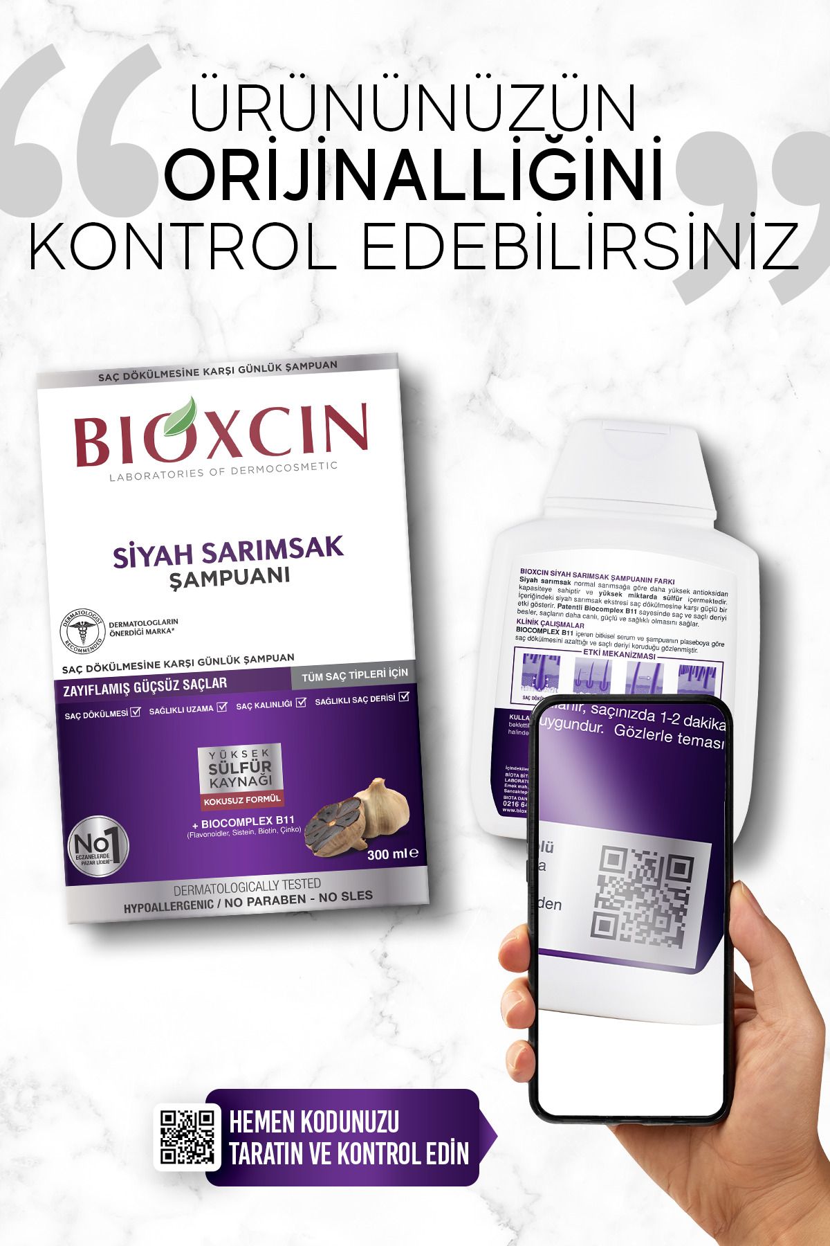 Bioxcin-Șampon negru cu usturoi 300 ml - Șampon împotriva căderii și subțierii părului 9