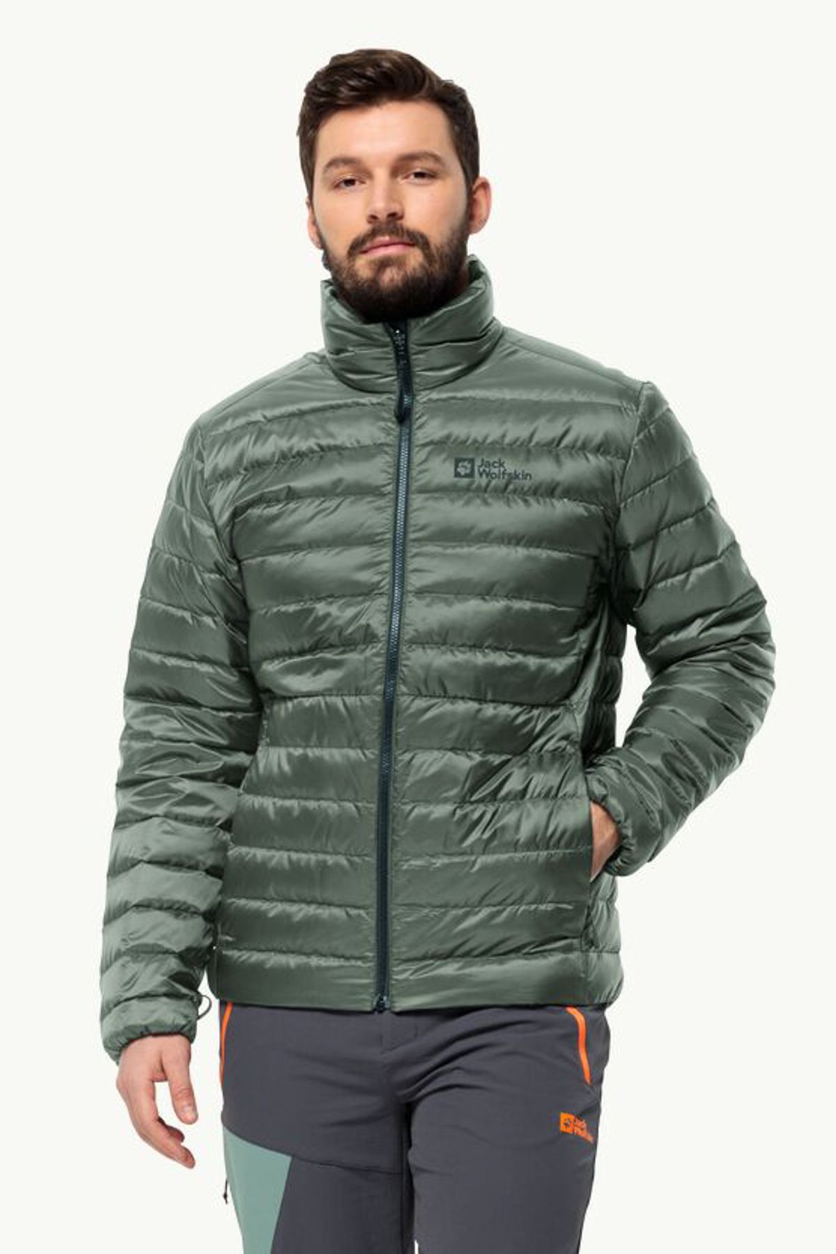 Jack Wolfskin Męska Zielona Kurtka Z Kapturem Pilvi Down - Rozmiar M Mężczyzna - L