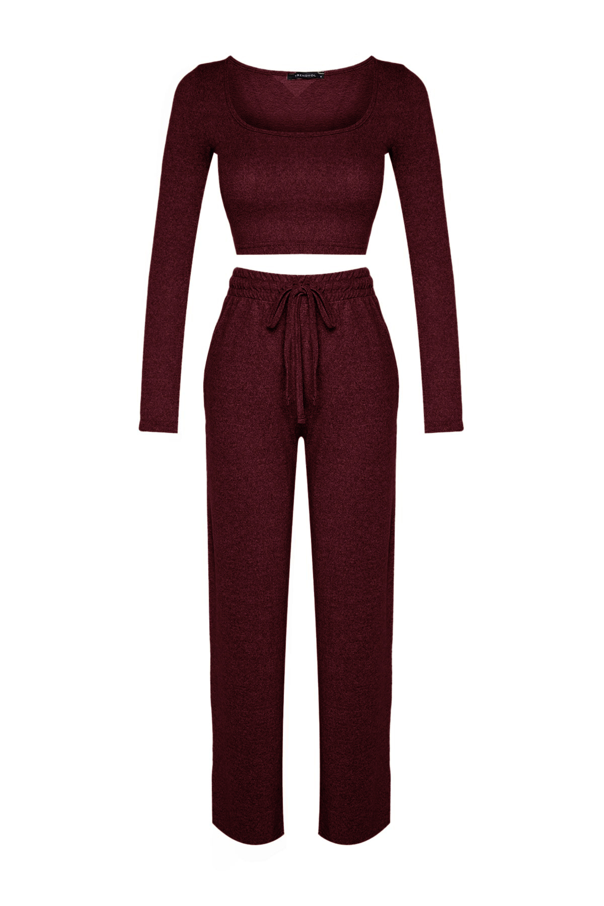 Trendyolmilla  Bordo Yumoş Crop ve Wide Leg/Geniş Paça Örme Alt Üst Takım TWOAW23AU00125 - Görsel 9