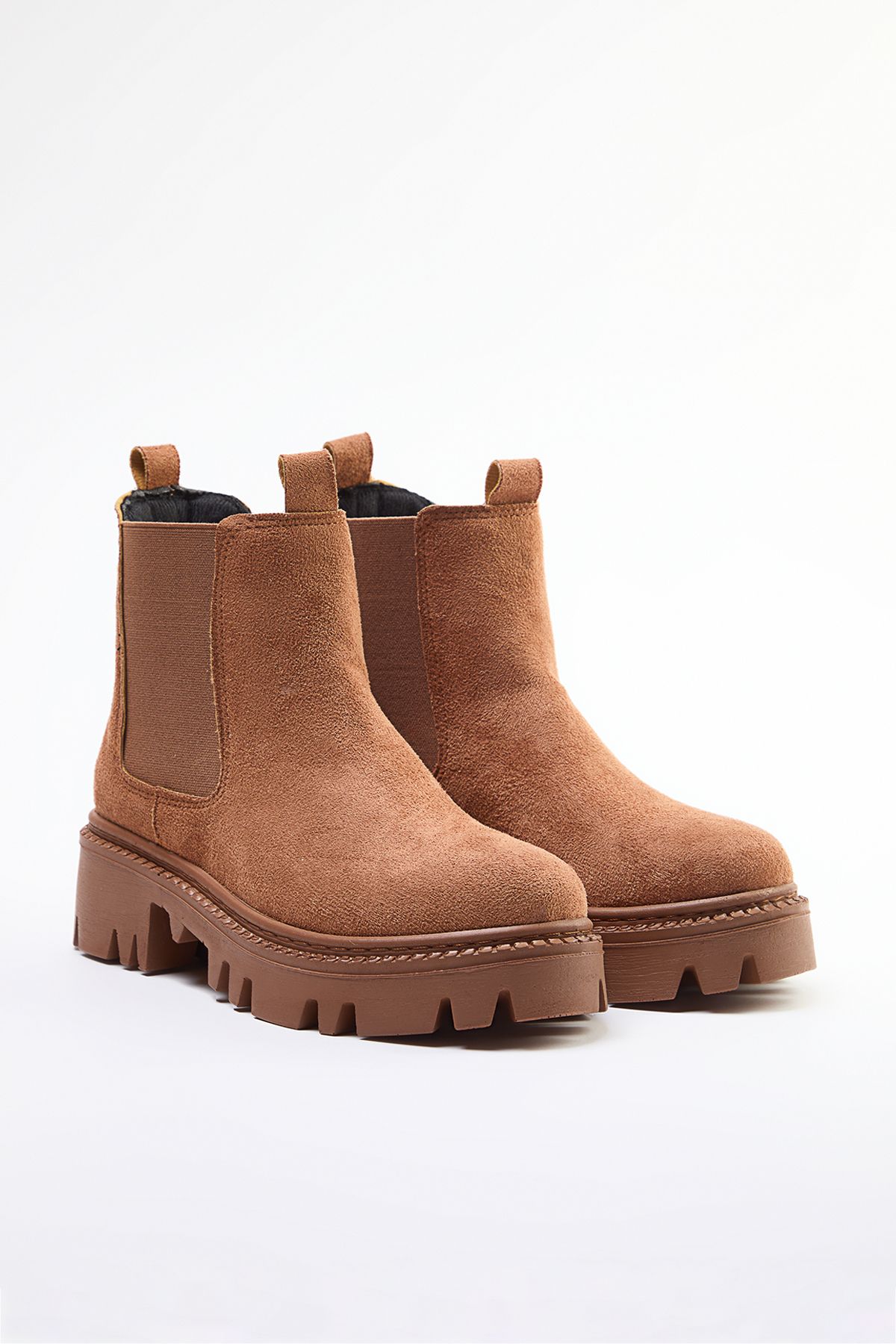 TRENDYOL SHOES-Brązowe zamszowe grube płaskie dno Chealsea damskie buty Takaw25Bo00063 3