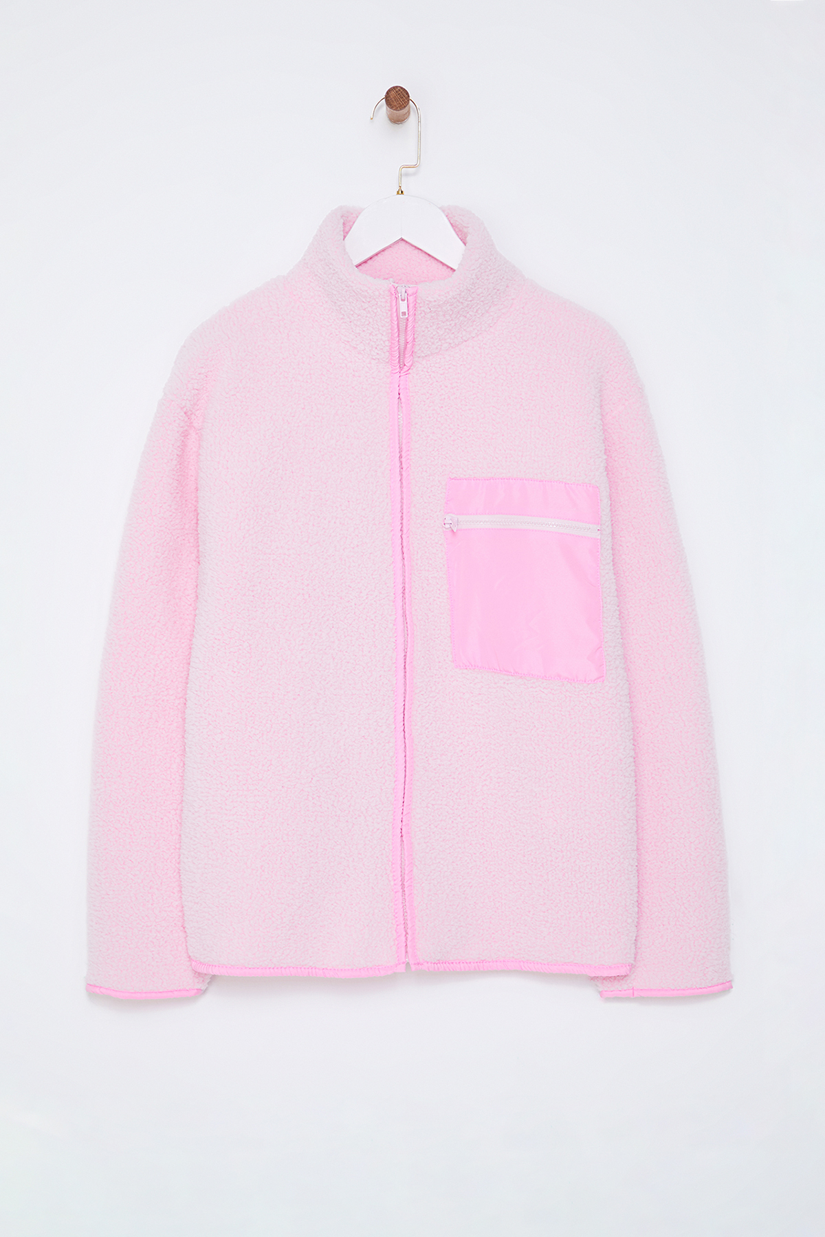 Trendyolmilla  Winter Essentials Açık Pembe Kalın Polar Fermuarlı Dik Yaka Cepli Örme Sweatshirt TWOAW24SW00071 - Görsel 8