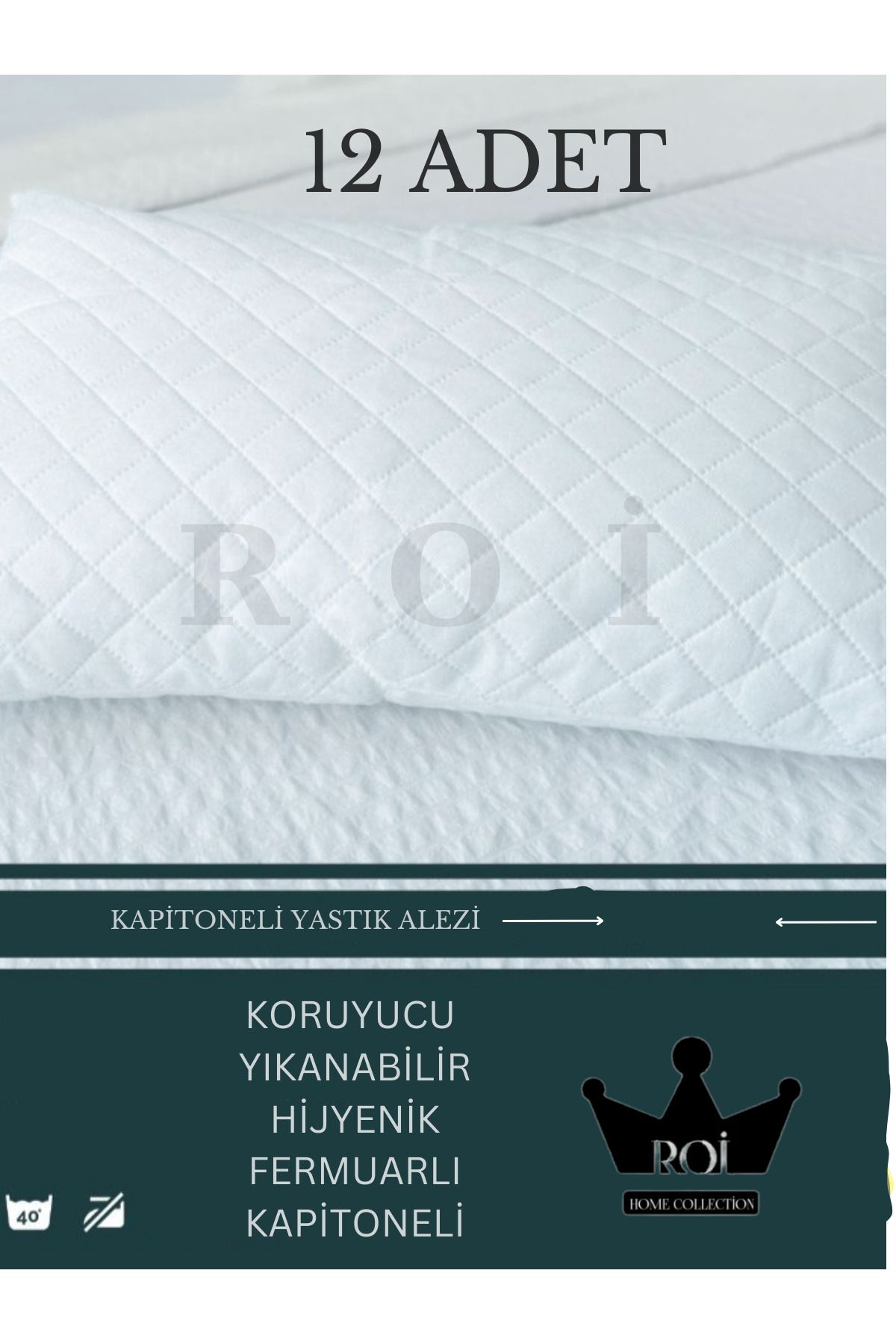 Roi Tekstil 12'ADET TER VE KİR GEÇİRMEZ 50X70 KAPİTONE DESENLİ YASTIK ALEZİ