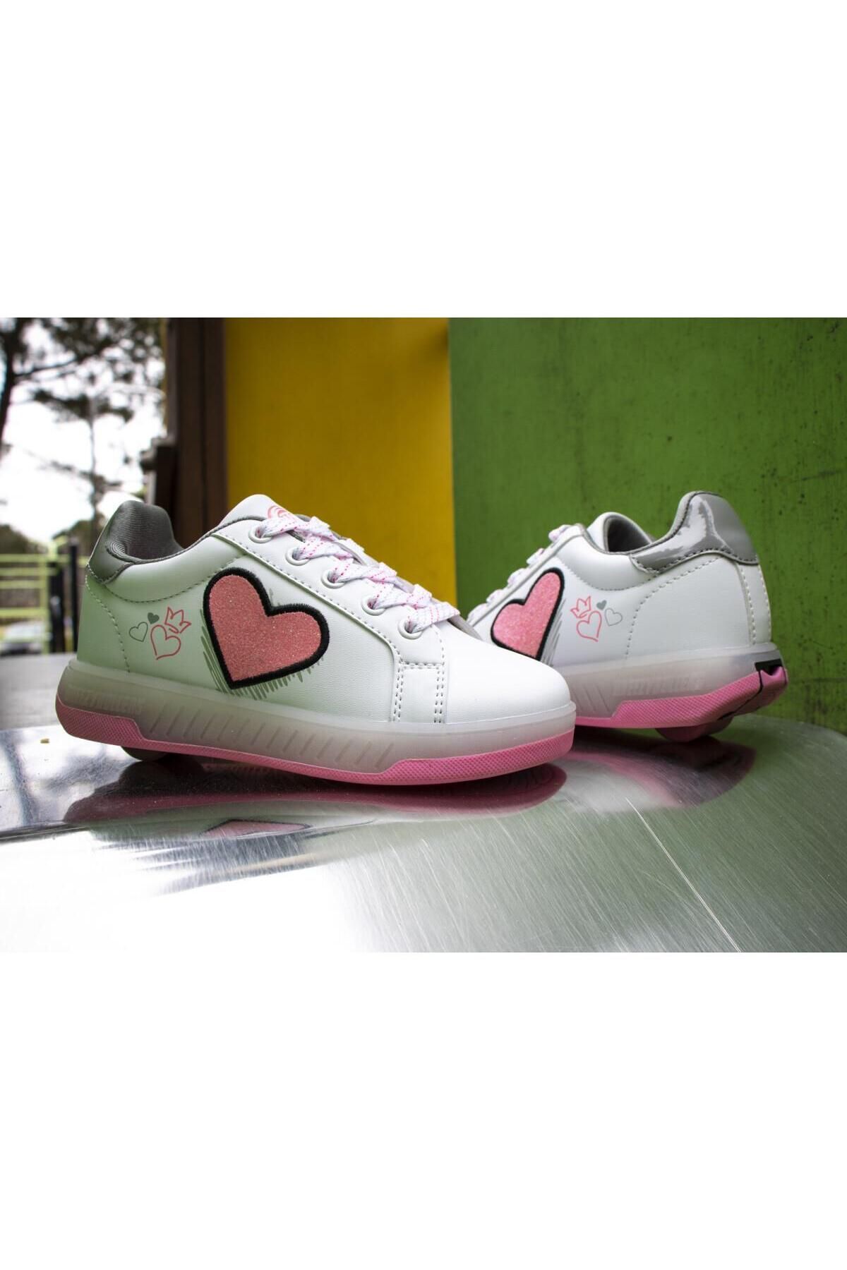 Breezy Rollers-Blast Led Luminous Wheeled Sneakers - White/Pink 8