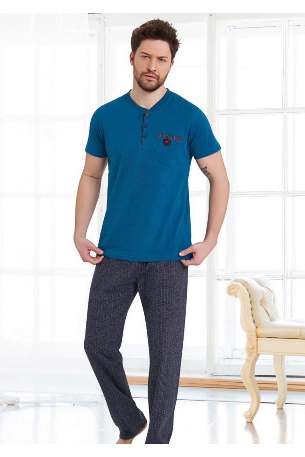 Erse %100 Pamuklu Kısa Kol Erkek Pijama Takım