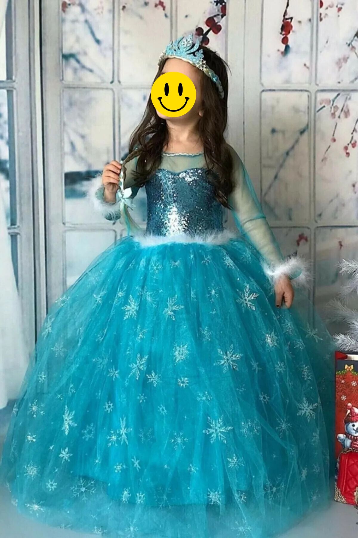 Nero Kız Çocuk Mavi Uzun Kollu Frozen Elsa Kostüm