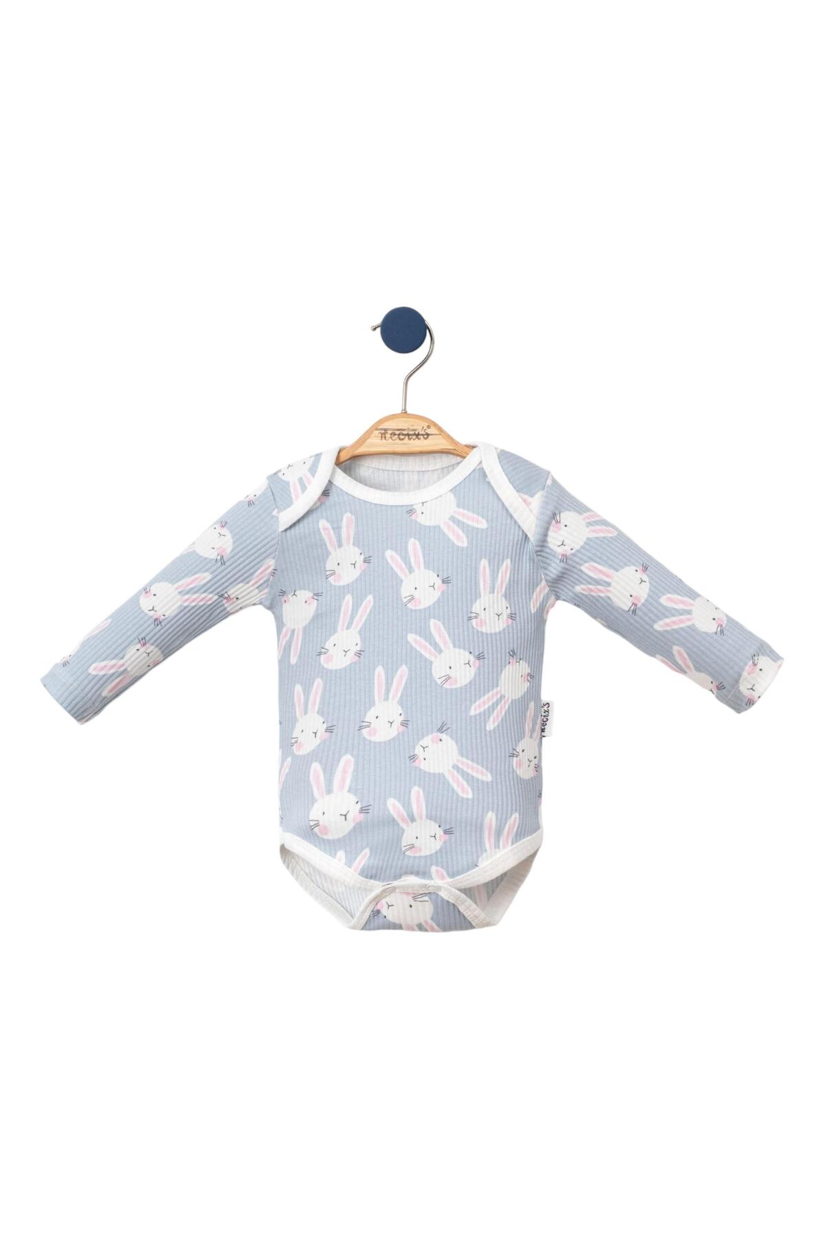 Necix's Tavşan Baskılı Kız Bebek Çıtçıtlı Badi ve Patikli Alt Üç Adet İkili Takım fotoğrafı 4 (önizleme)