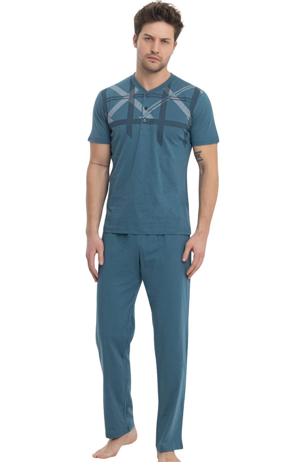 Erse %100 Pamuklu Kısakol Erkek Pijama Takım