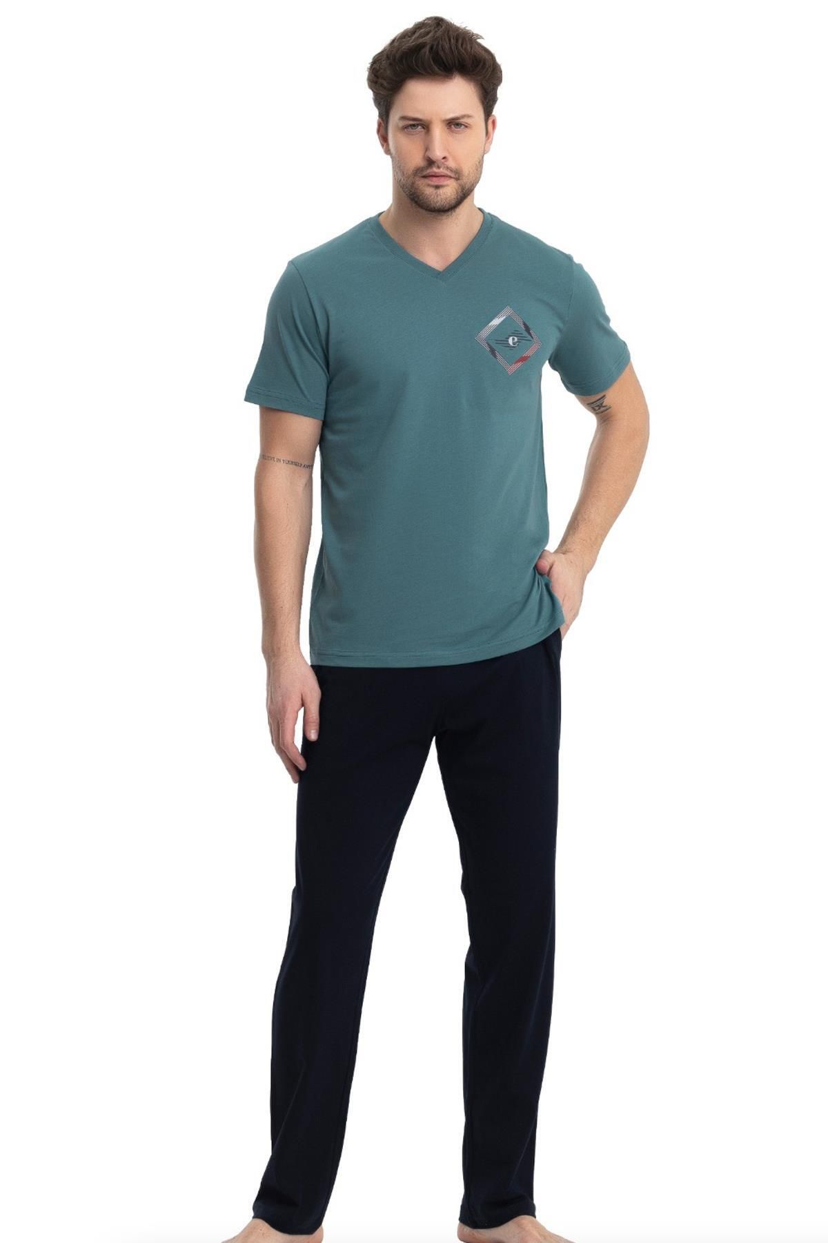 Erse %100 Pamuklu Kısakol V Yaka Erkek Pijama Takım