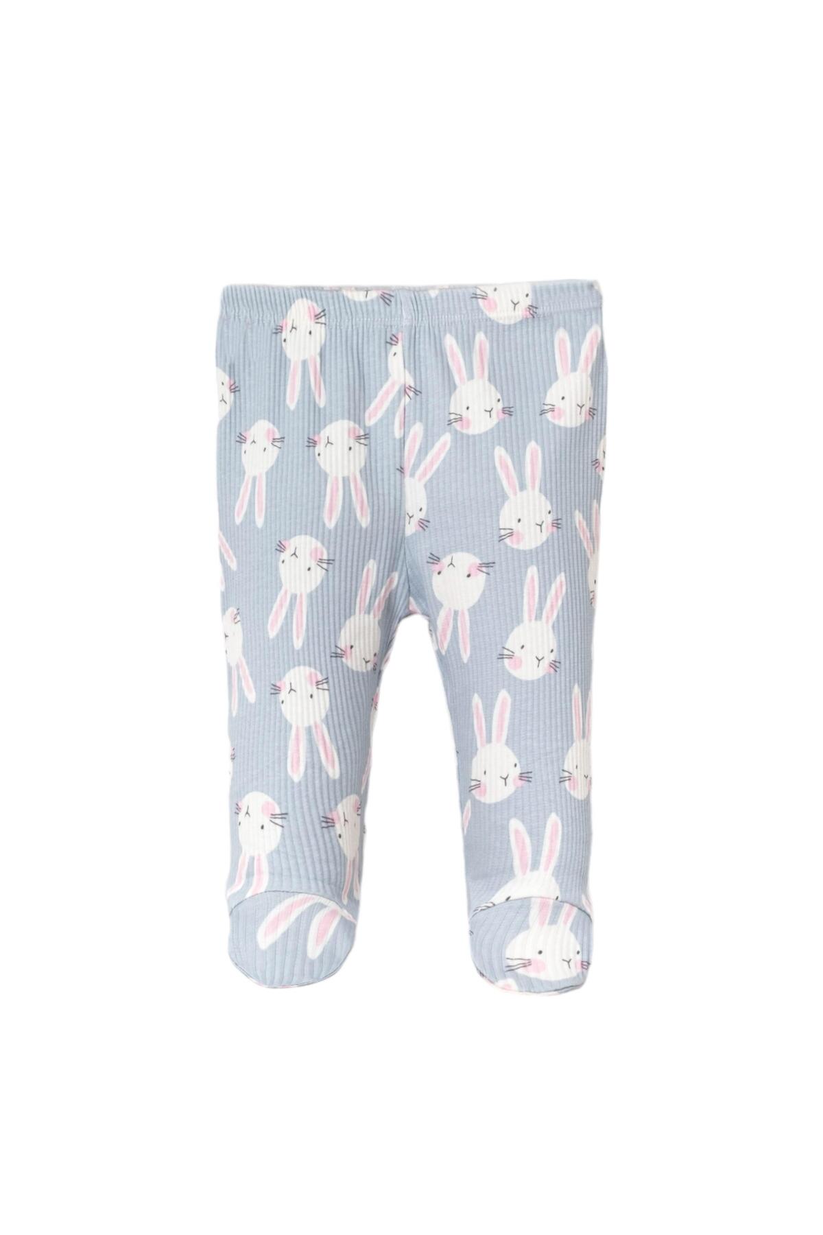 Necix's Tavşan Baskılı Kız Bebek Çıtçıtlı Badi ve Patikli Alt Üç Adet İkili Takım fotoğrafı 7 (önizleme)