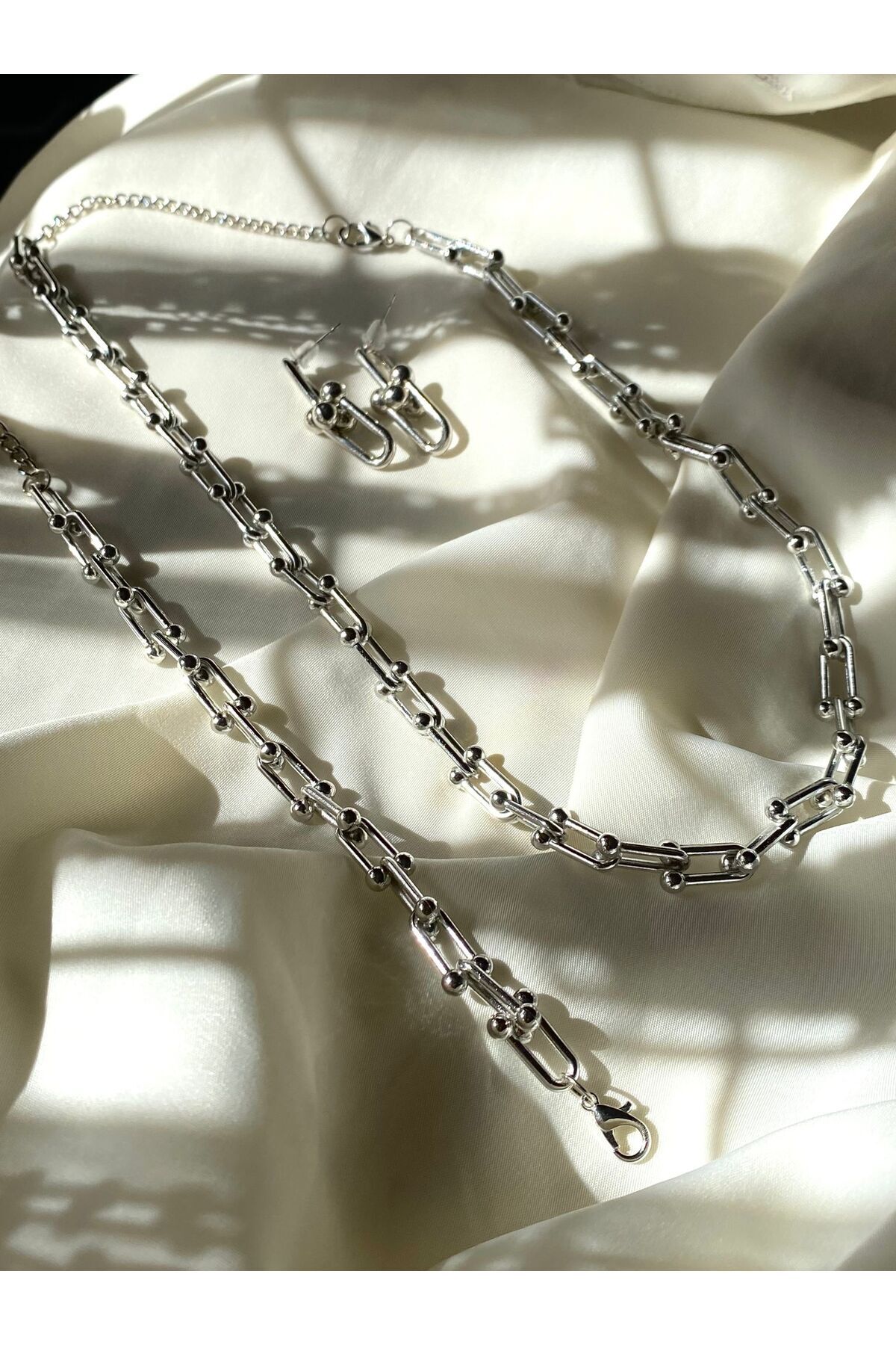 MELENY Silver Tifany Kolye Bileklik Ve Küpe Set