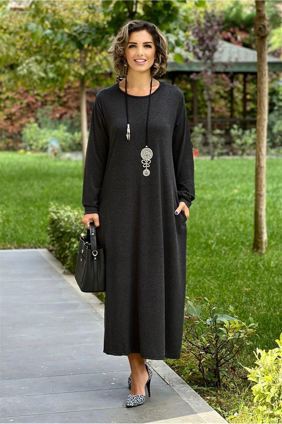 Nevin Kaya Moda-Rochie Antracit Angora din Lână Moale Viscoza 3