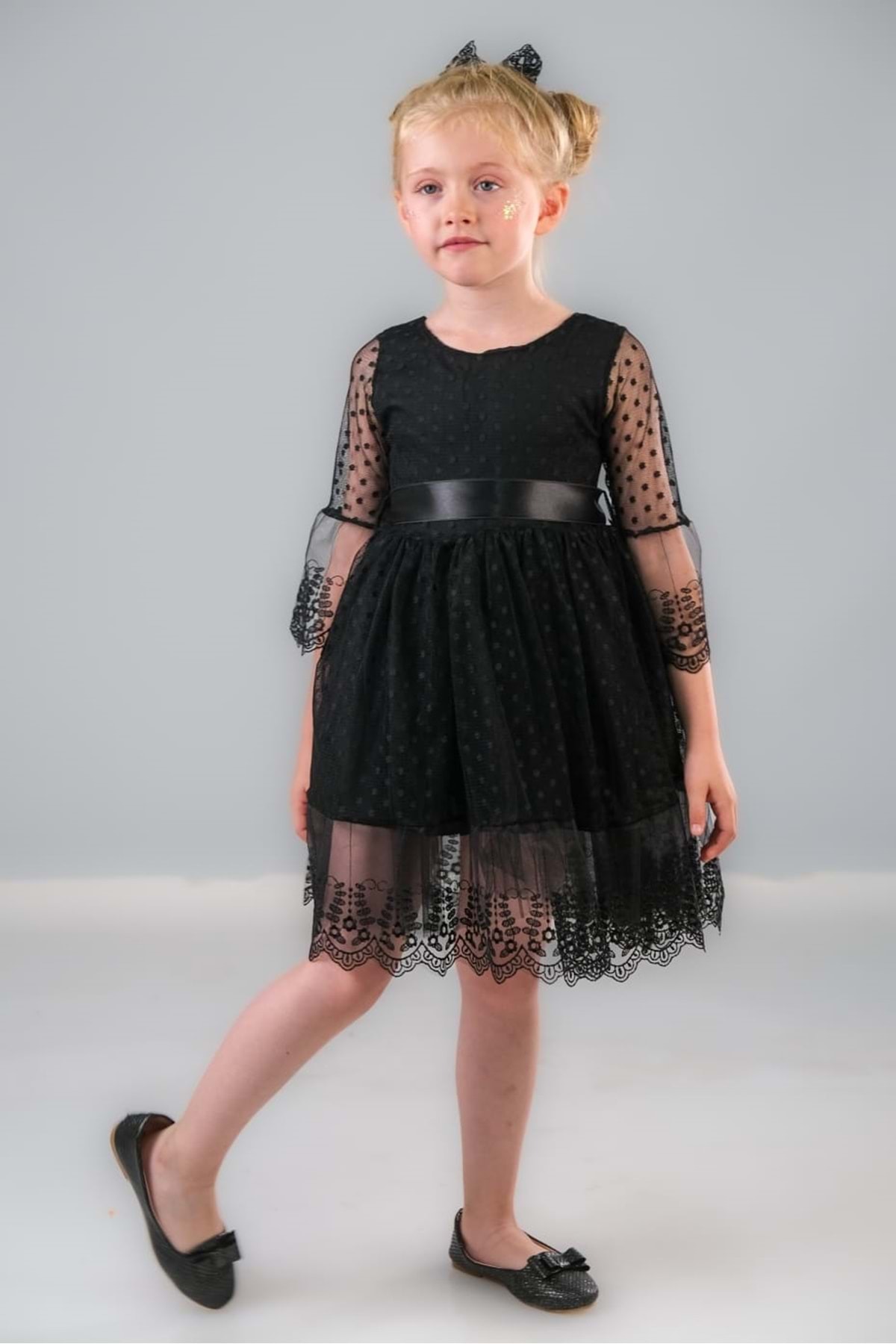 Mnk Dream Luxury Dantel Kız Çocuk Elbise MNK0327 SİYAH fotoğrafı 3 (önizleme)