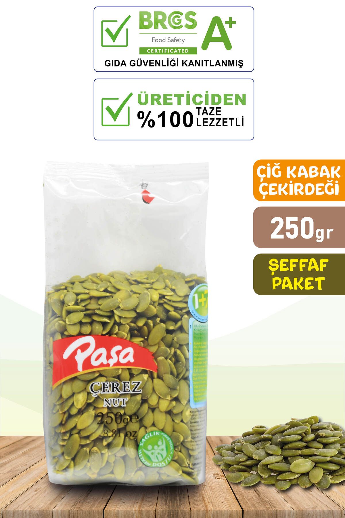 Paşa Kuruyemiş Çiğ İç Kabak Çekirdeği Şeffaf Paket 250 gr (Naturel)