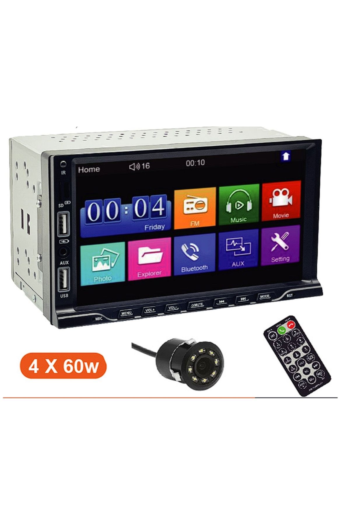 Harbass Double Teyp 7 '' 7 Color 4x65w Mirrorlink Uyumlu Bt/usb/sd/mp5/aux/fm Kamera Hediyeli Vm-1014