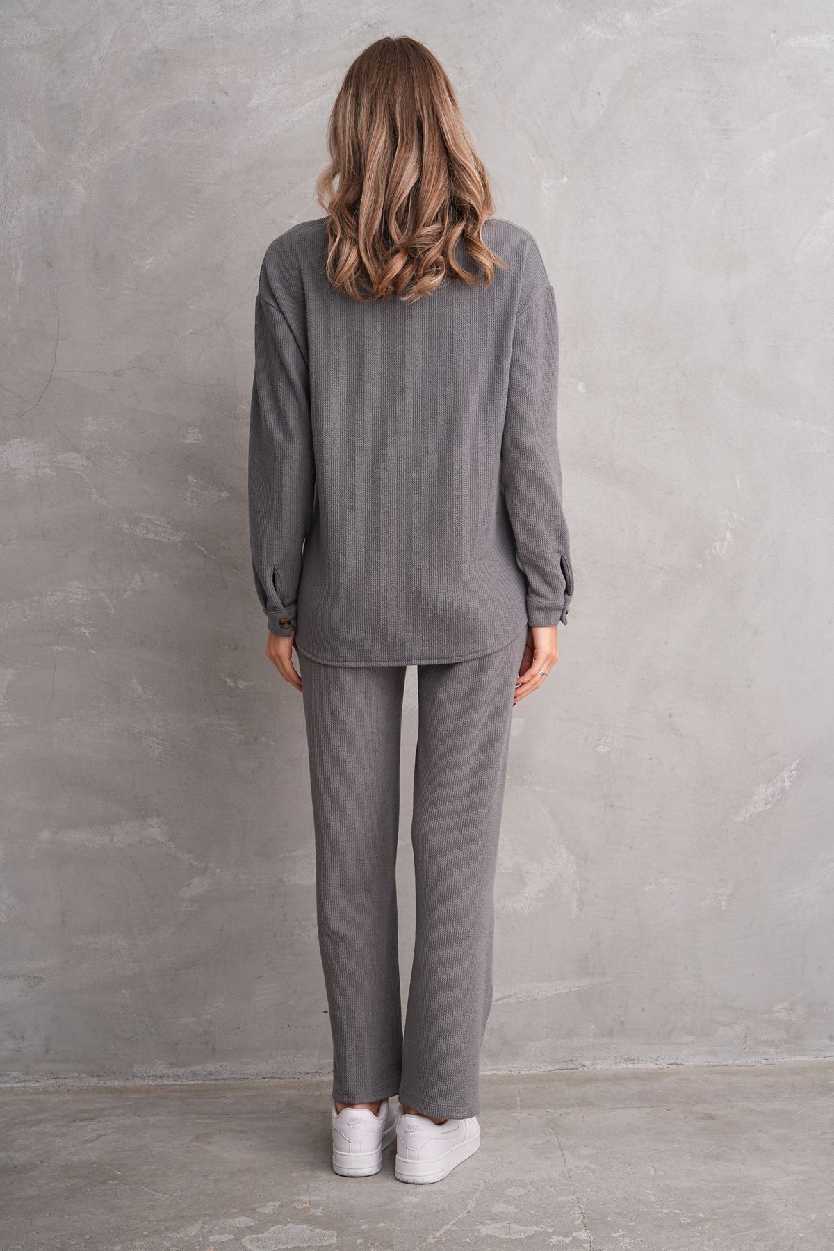 Miss Dünya Lissa-Pregnant and Maternity Bottom Top Suit with Front Button Corded Twisted Fabric Pockets 4