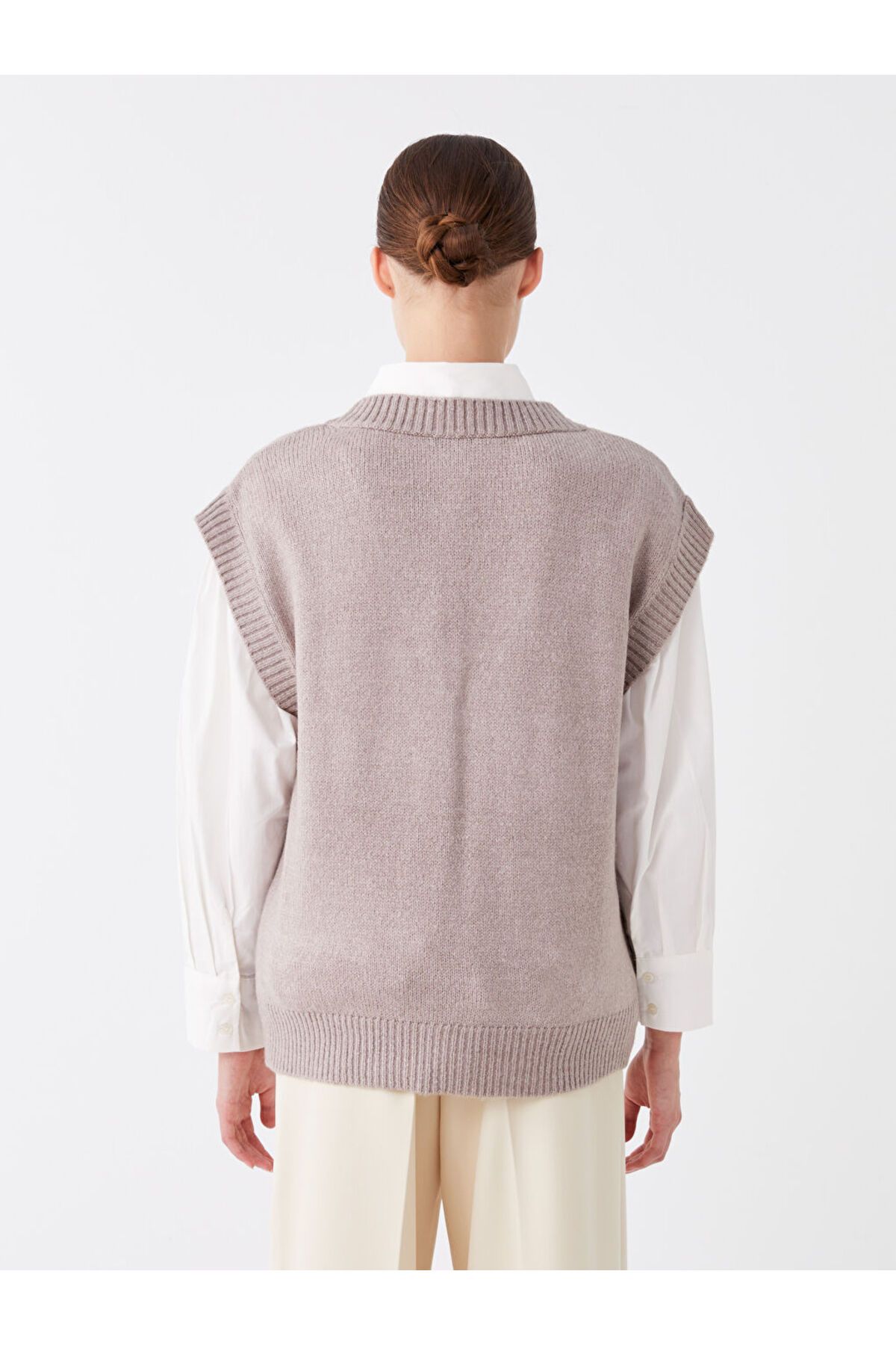 LC Waikiki-LCW Modest Damen-Strickpullover in Übergröße mit V-Ausschnitt 5