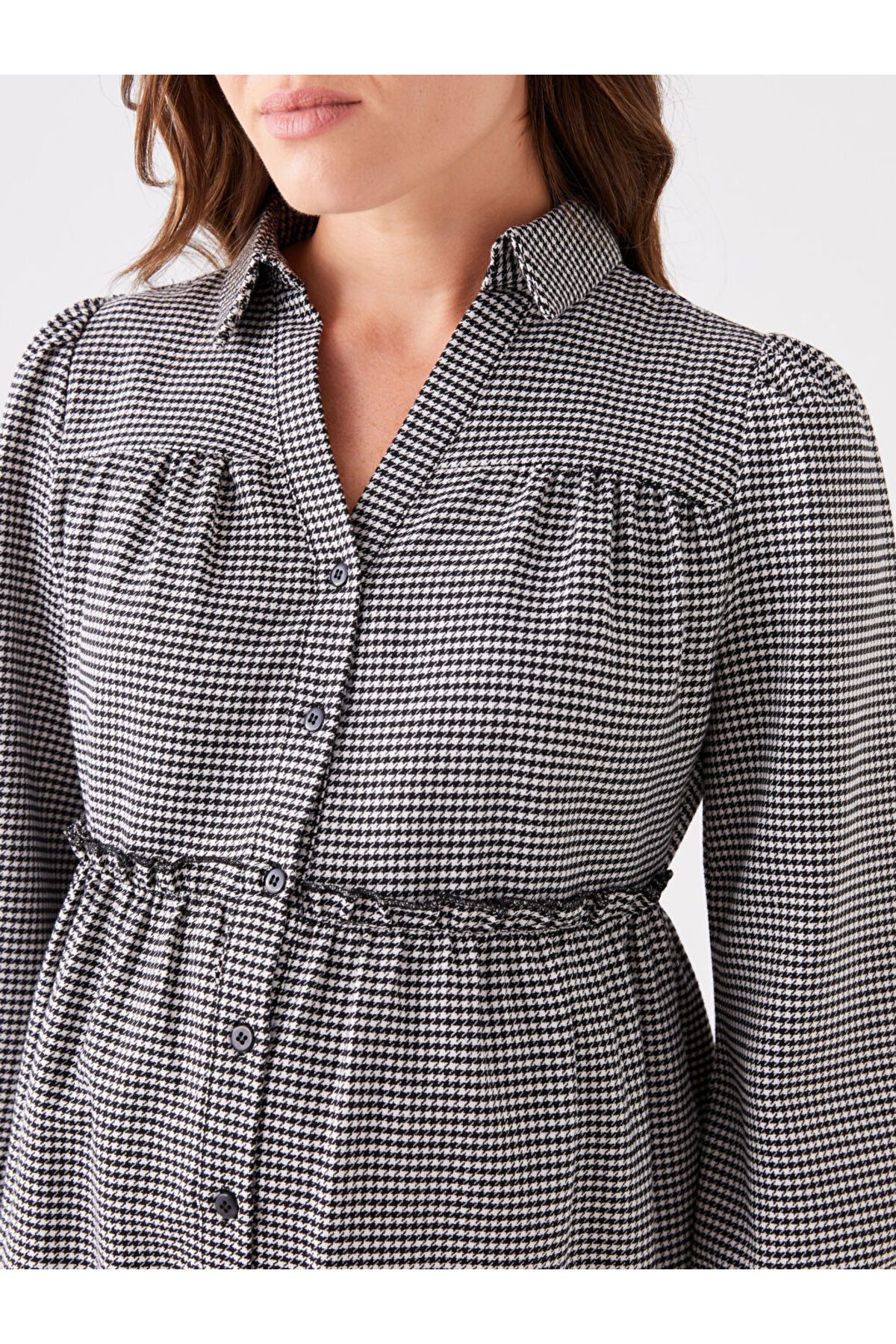 LC Waikiki-Long Sleeve Patterned Maternity Shirt Dress 4