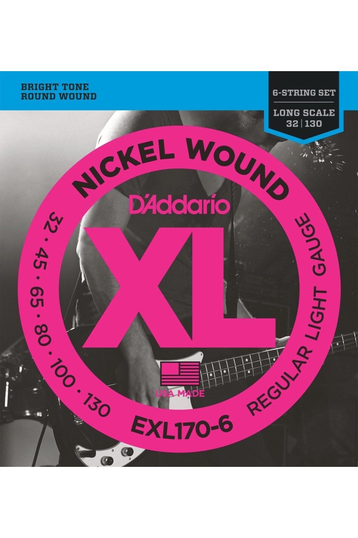 Daddario-Exl170-6 Bass Guitar String Set, 6 String, Xl, 32-130, Long Sca 1