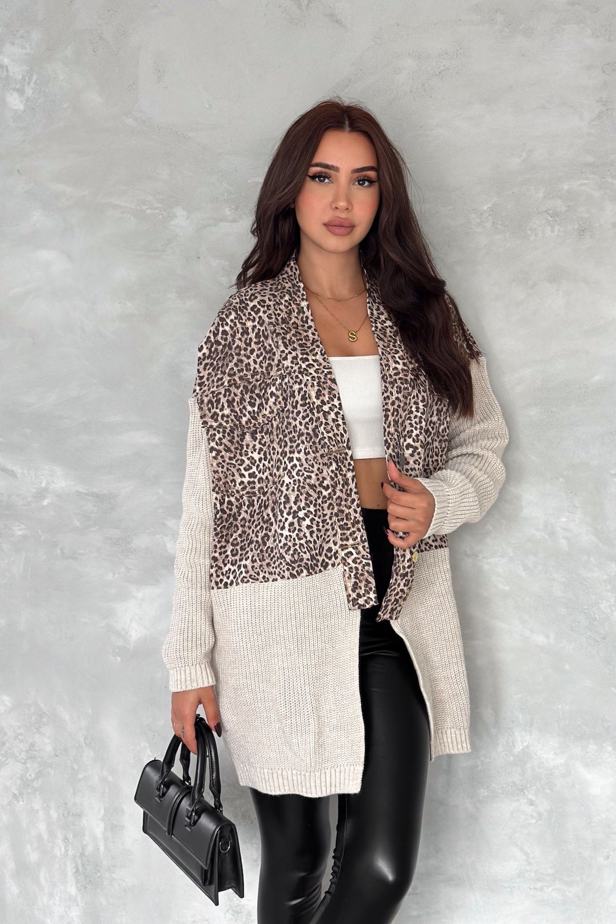FEMELLE-Jachetă de blugi supradimensionată pentru femei, mărime standard, cu model leopard 3