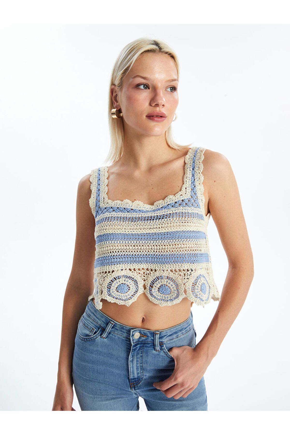 LC Waikiki LCW Kare Yaka Kendinden Desenli Kadın Crop