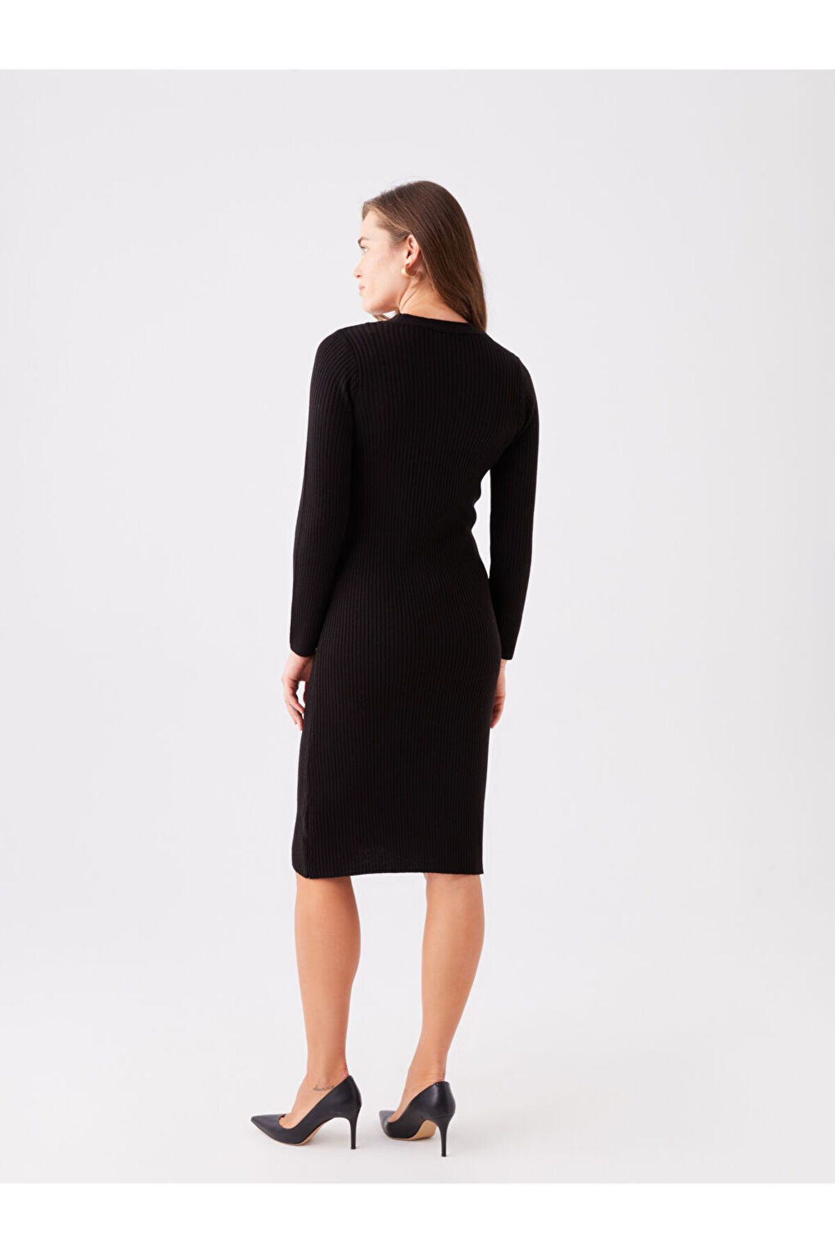 LC Waikiki-V-Neck Straight Long Sleeve Maternity Knitwear Dress 5