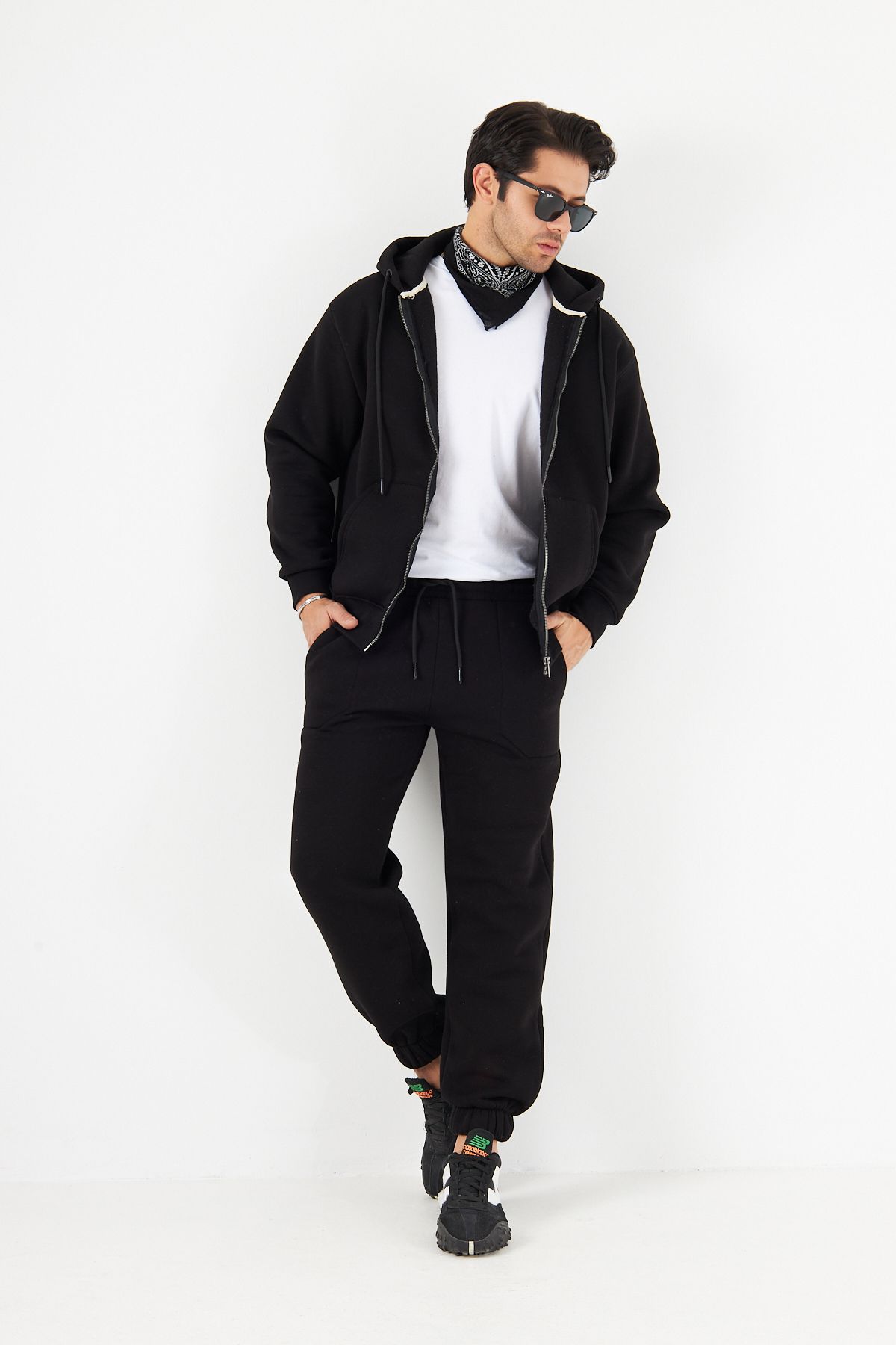 The Champ Clothing-Set de pantaloni de sport cu buzunar cangur, cu glugă, cu fermoar, cu buzunare elastice în talie și picior 4