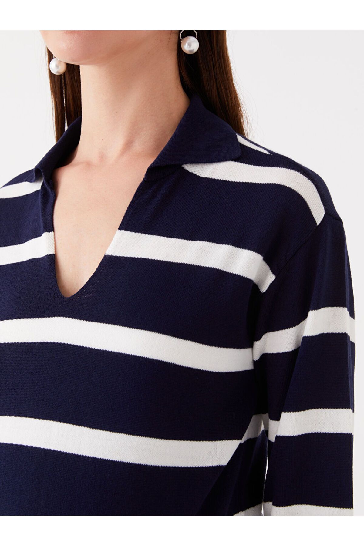 LC Waikiki-LCWAIKIKI Maternity Polo Neck Striped Long Sleeve Maternity Knitwear Sweater 4