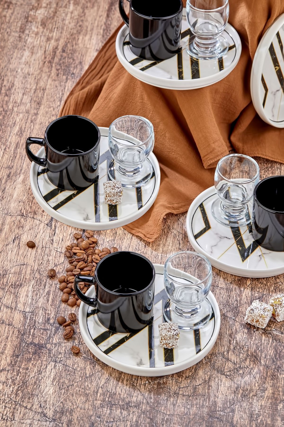 Erbaşlar-18 Piece Coffee Cup Set for 6 People with Presentation Plate and Coffee Side Cups 8