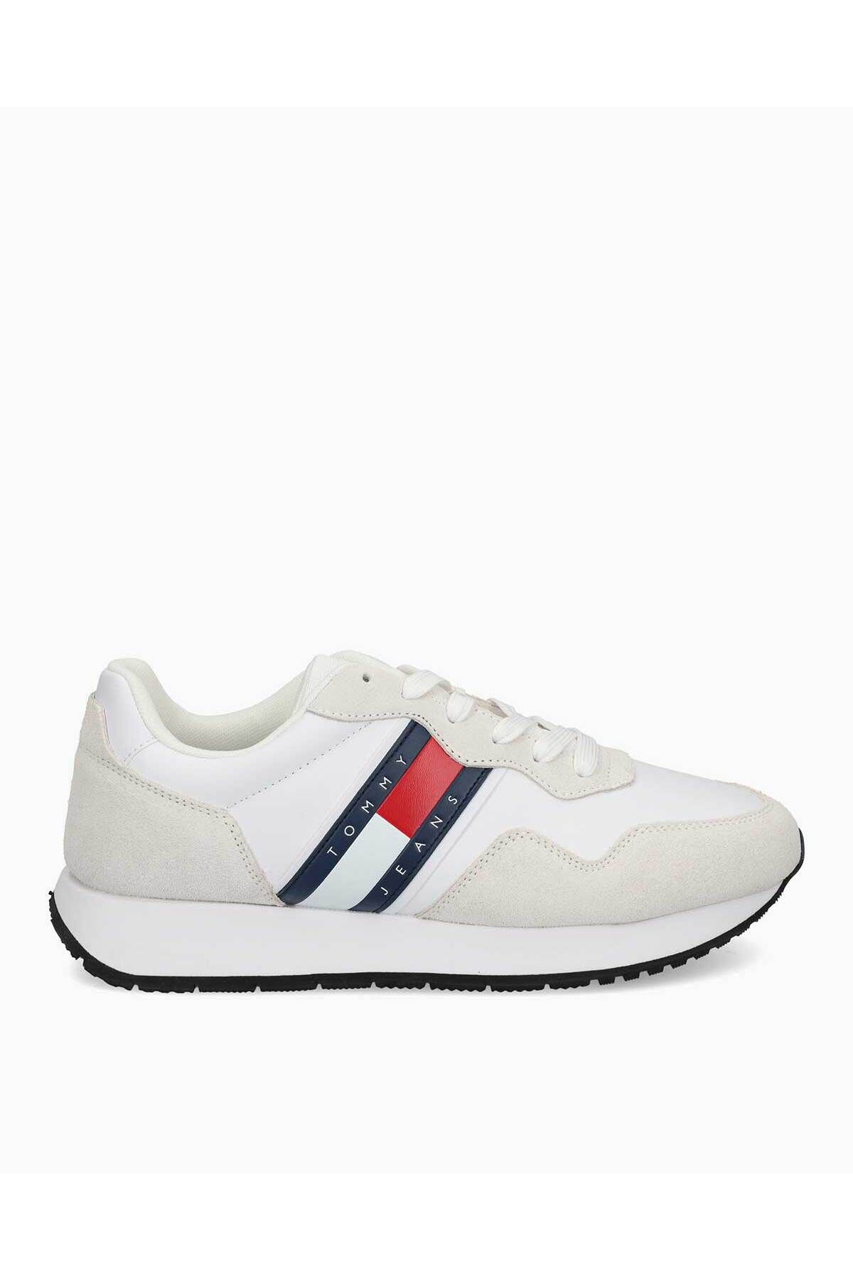 Tommy Hilfiger-Men's Brand Logo Suede Top Recycled Polyster Lined Rubber Sole White Sneakers 1