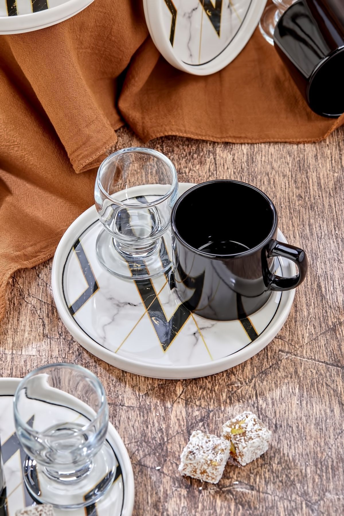 Erbaşlar-18 Piece Coffee Cup Set for 6 People with Presentation Plate and Coffee Side Cups 7