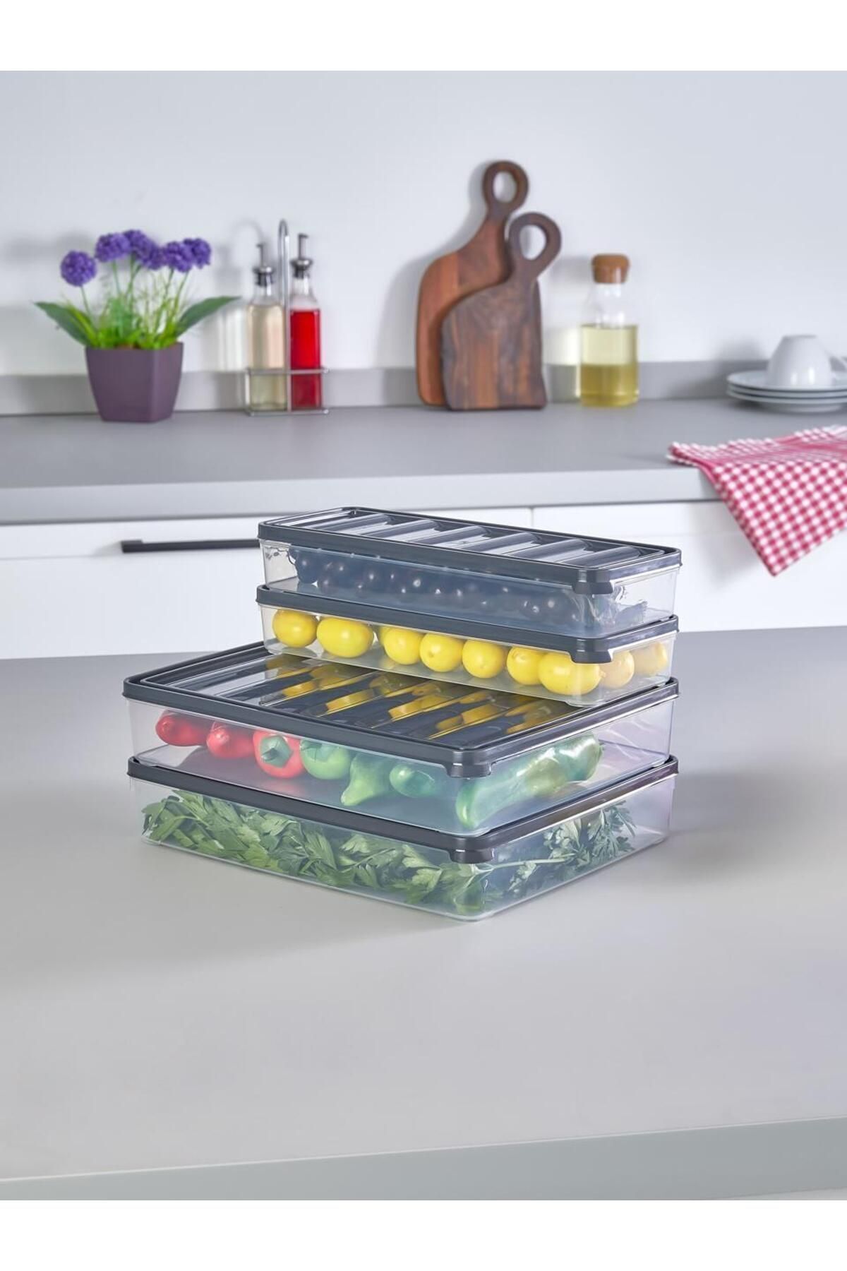 KRM HOME-4 Piece Leak Proof Storage Container Breakfast And Ice Box Storage Container Vacuum Lid Set 4