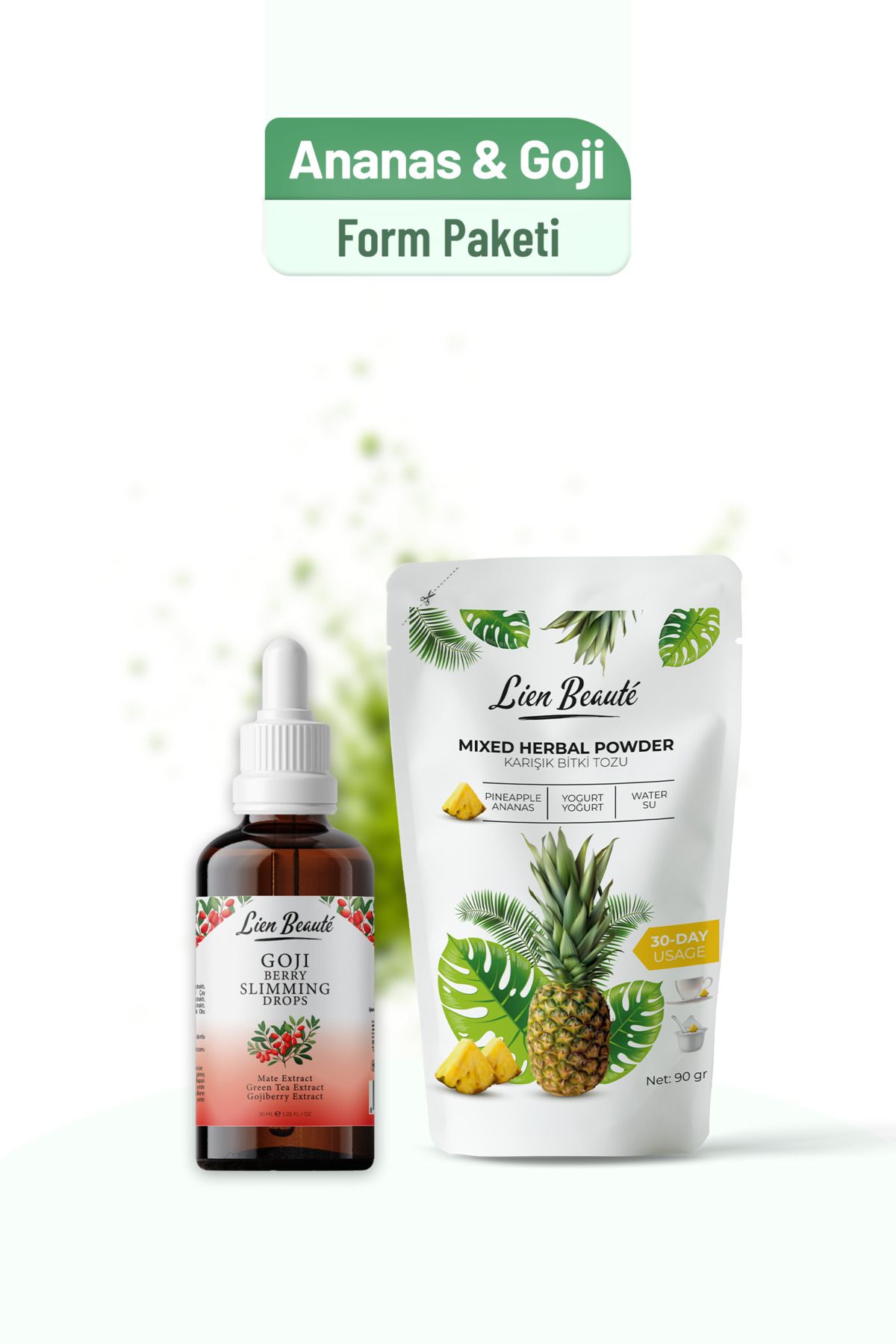 Lien Beaute Ananas Karışık Bitki Tozu Ve Goji Berry Damla Diyet Destekleyici , Kilo Verme Yardımcı Paket