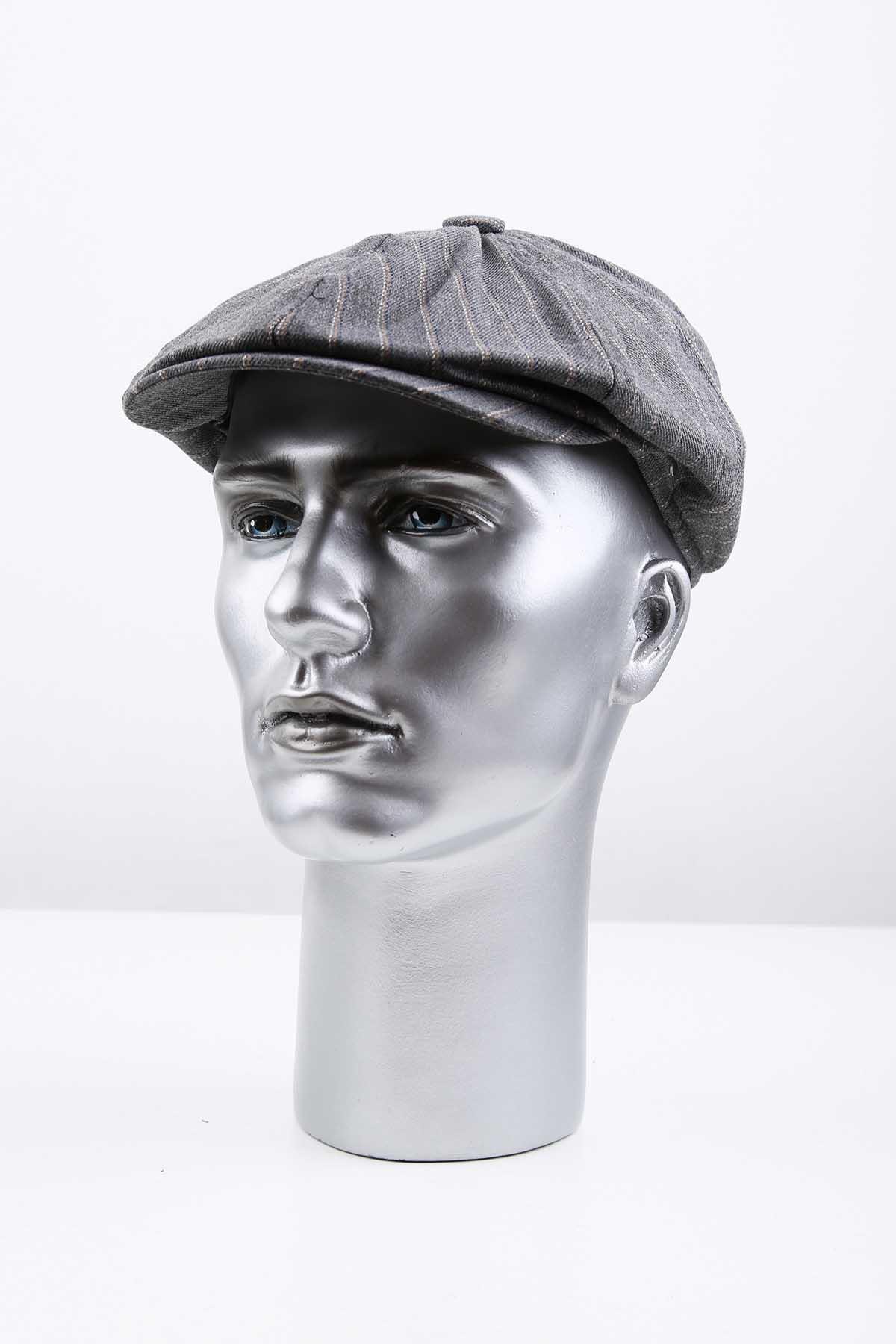  کلاه بیسبال مردانه پشمی راه راه خاکستری KST90