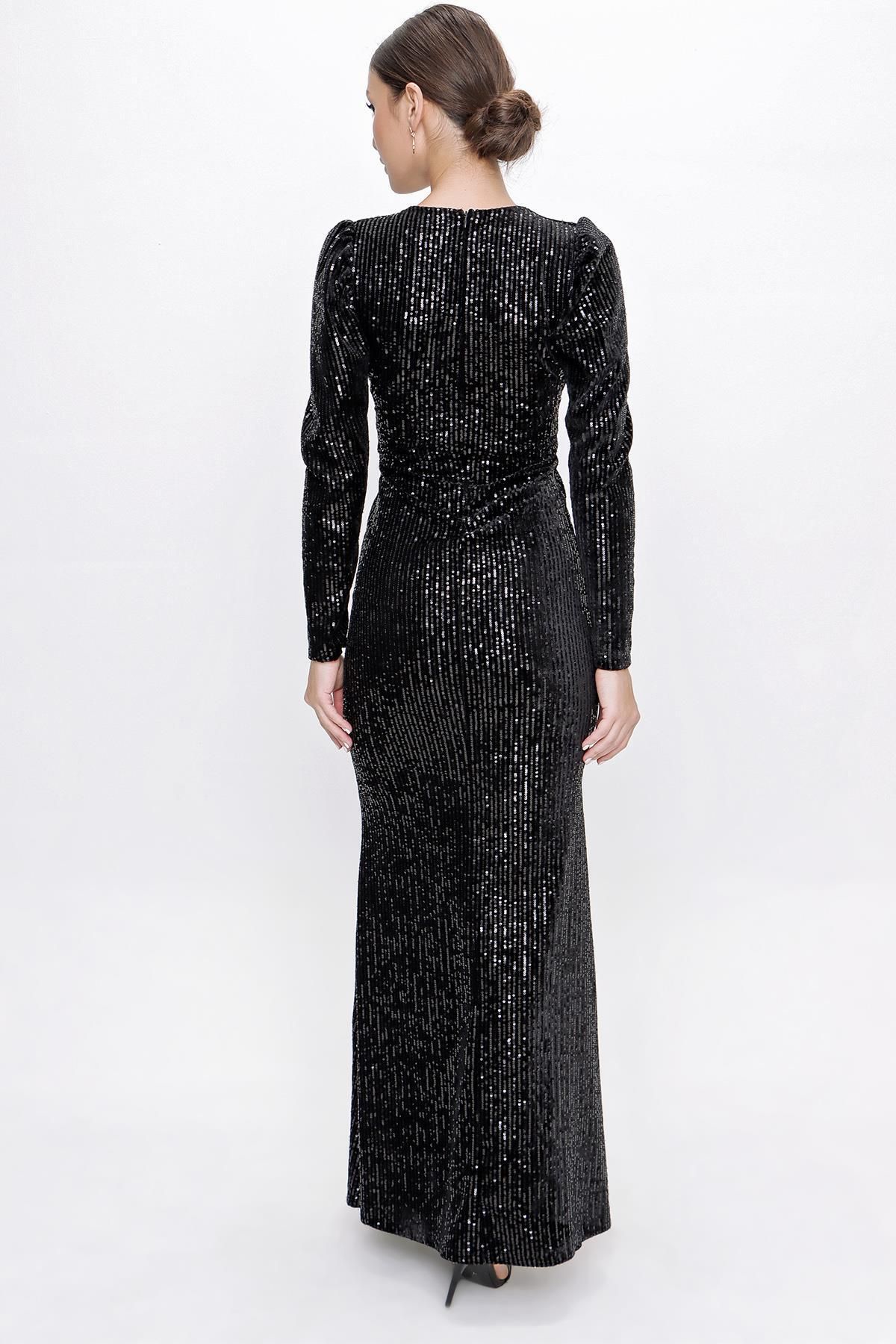 By Saygı-Langes Kleid aus Samt mit Pailletten und gerafften Schultern 4