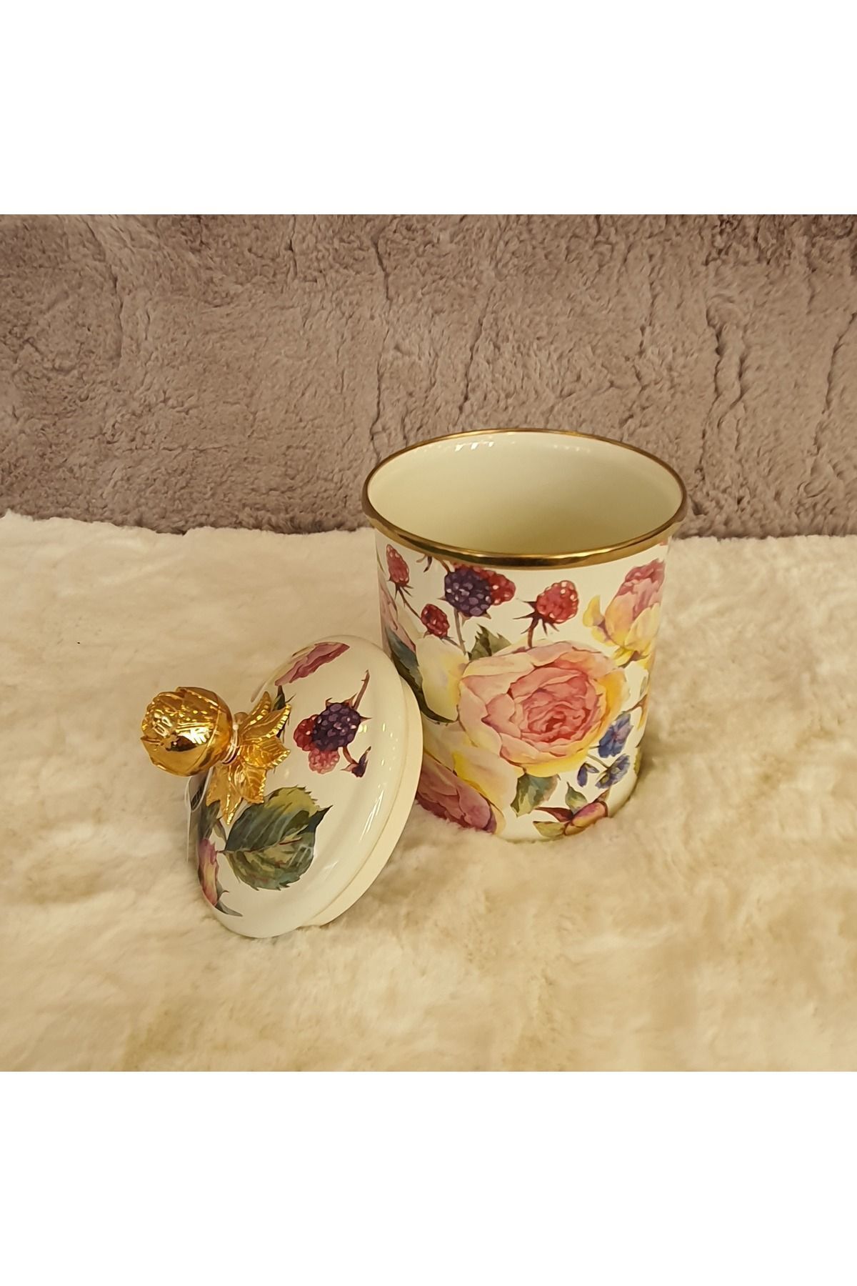 MİSS BETY - DUFY ROSE DELUXE 12 CM KAVANOZ - GÜL DESENLİ LÜX PORSELEN KAPAKLI KAVANOZ