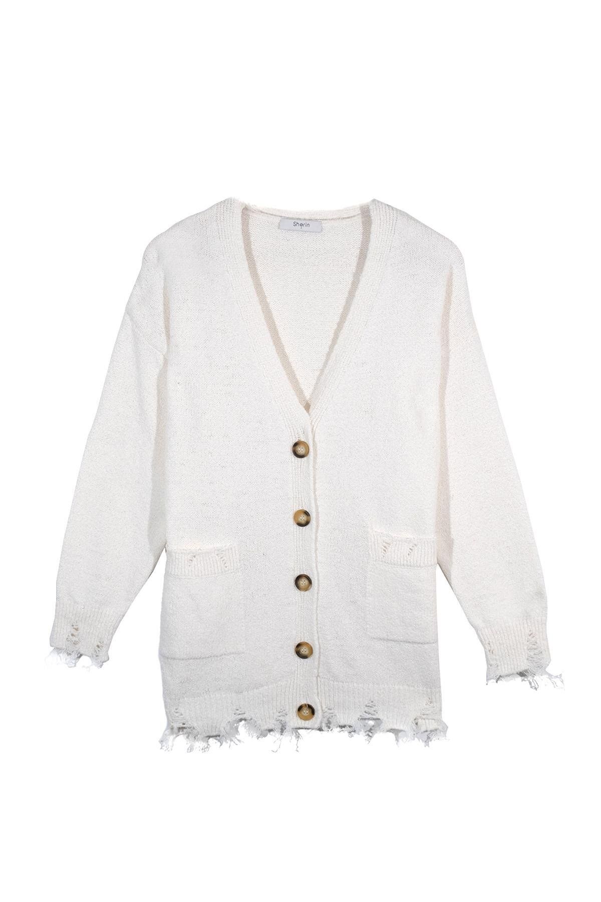 SHERIN-Cardigan de tricotaj cu buzunar ecru 6